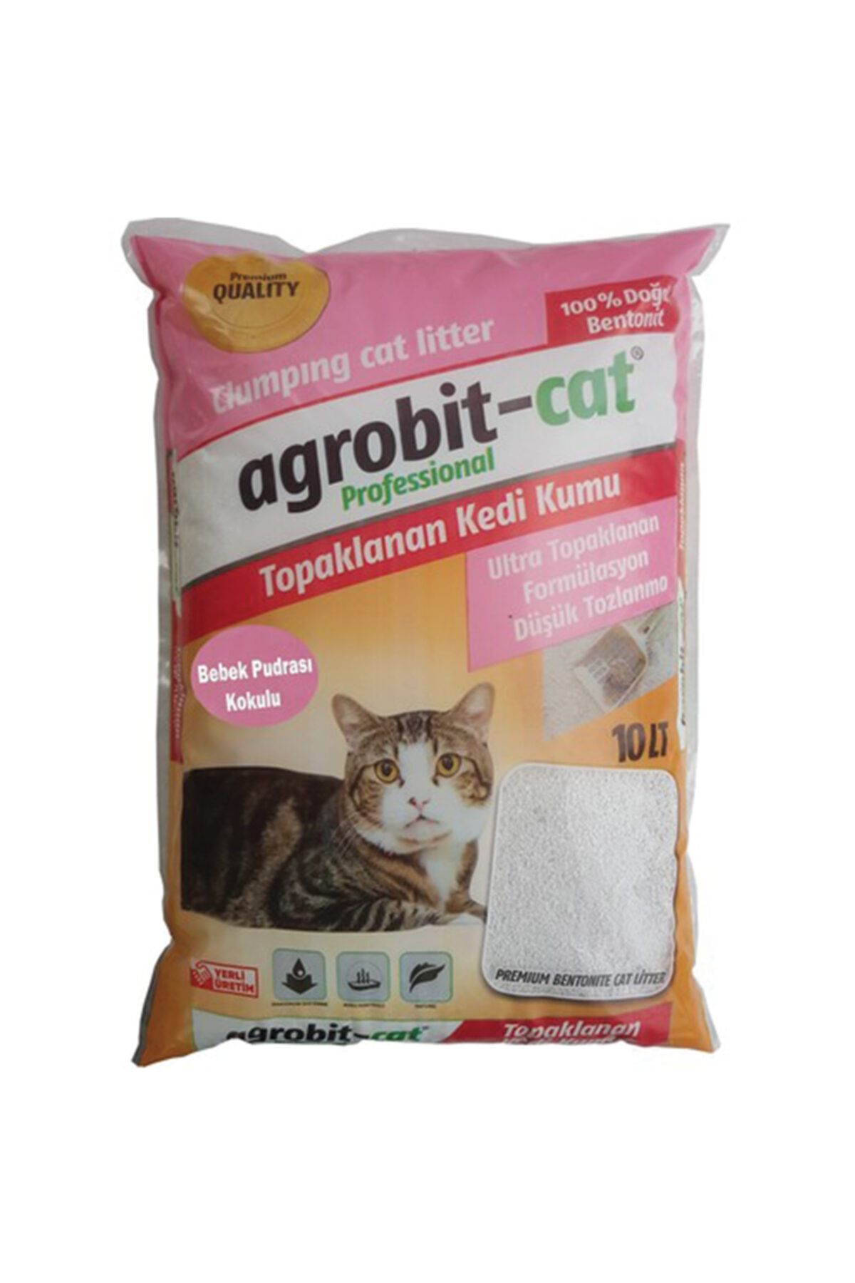 agrobit cat Bebek Pudra Kokulu Doğal Bentonit Kedi Kumu 10 Lt