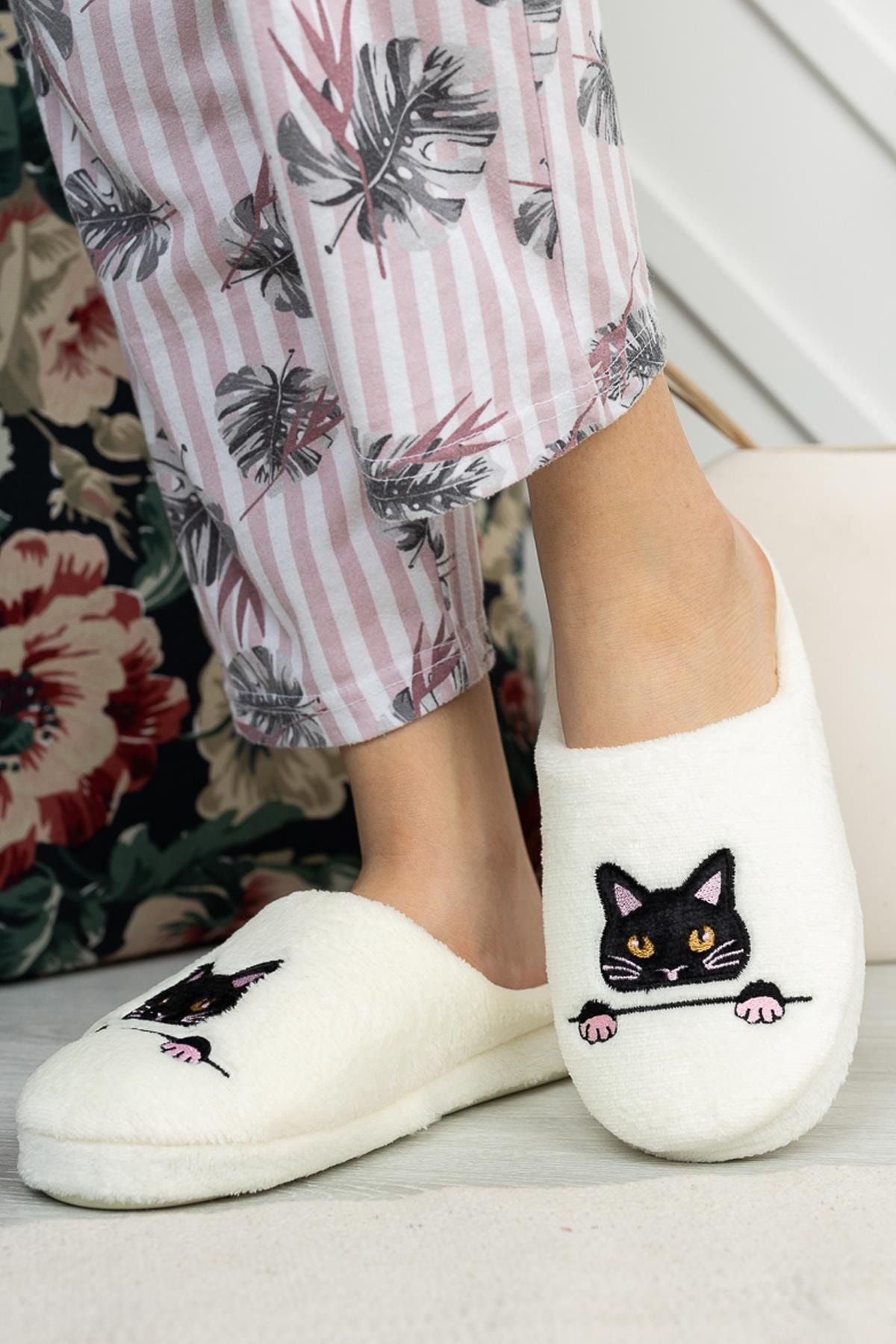 Moda Frato Rp-kedi4 Kadın Terlik Kışlık Ev Terliği