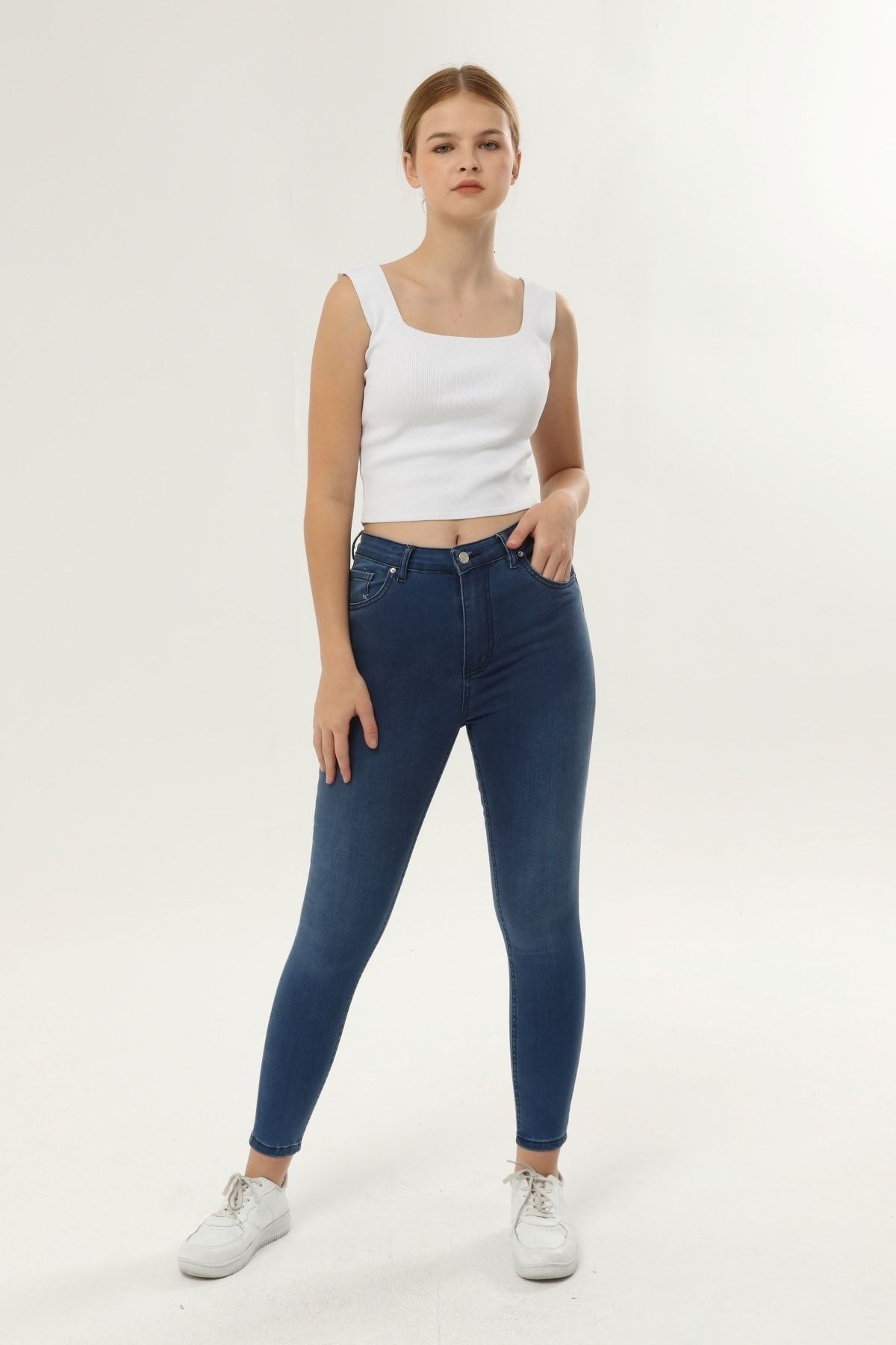 My Jeans Mavi Yüksek Bel Toparlayıcı Solmaz Kadın Kot Pantolon