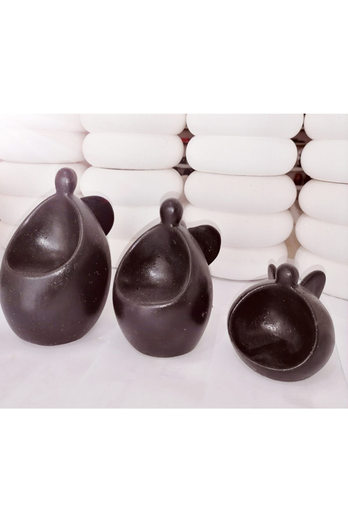 OrdoVeni Dekor Tealight Mumluk 3'lü Set Siyah / Oda Dekoru