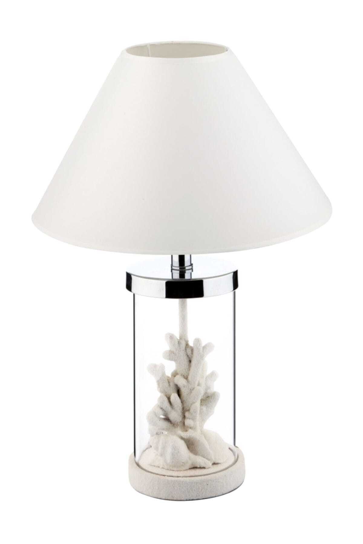 Lucky Art White Fanuslu Mercan Abajur 51 Cm Fg 049