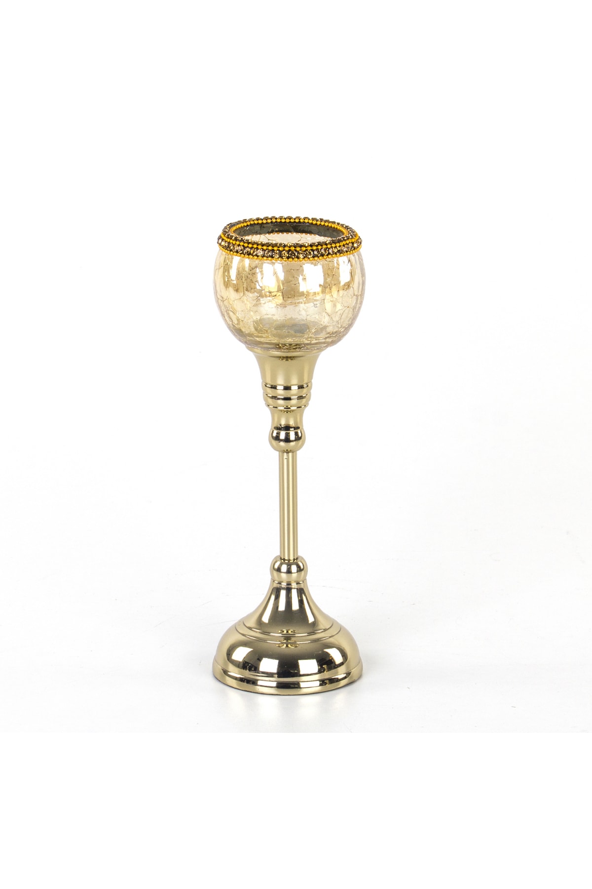 Euro Flora Taşlı Cam/metal Mumluk 23,5 Cm