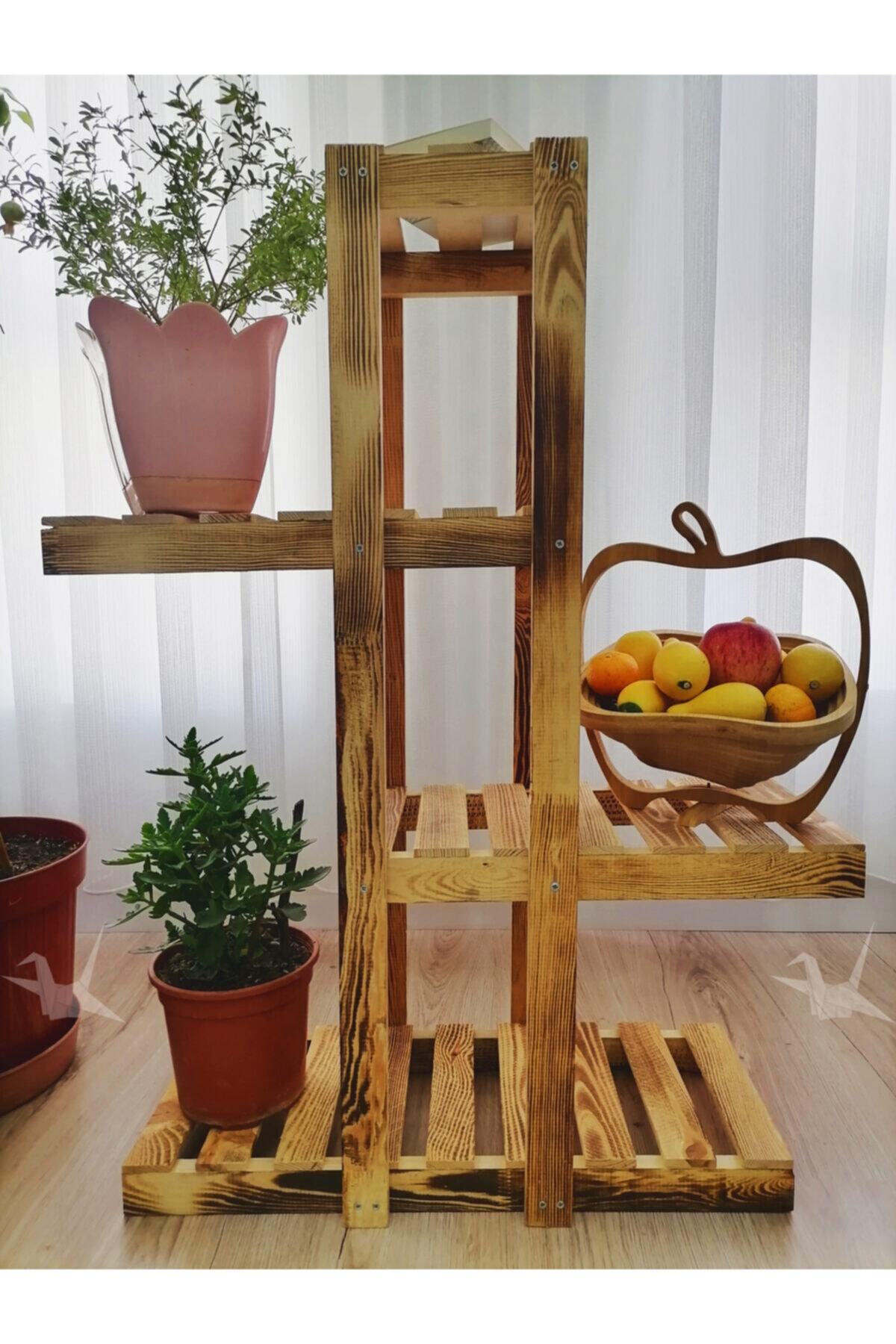 Kuğu Art Doğal Ahşap Dekoratif Balkon Bahçe Çiçeklik Saksı Standı Saksılık 90 Cm X 65 Cm