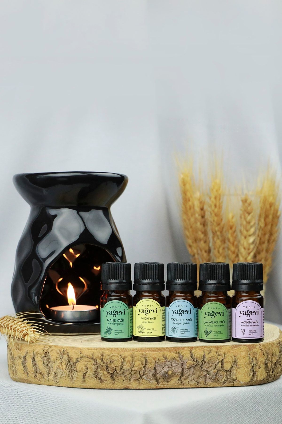 Yağevi Buhurdanlıklı Uçucu Yağ Seti Lavanta+nane+limon+çay Ağacı+okaliptus 5 Ml