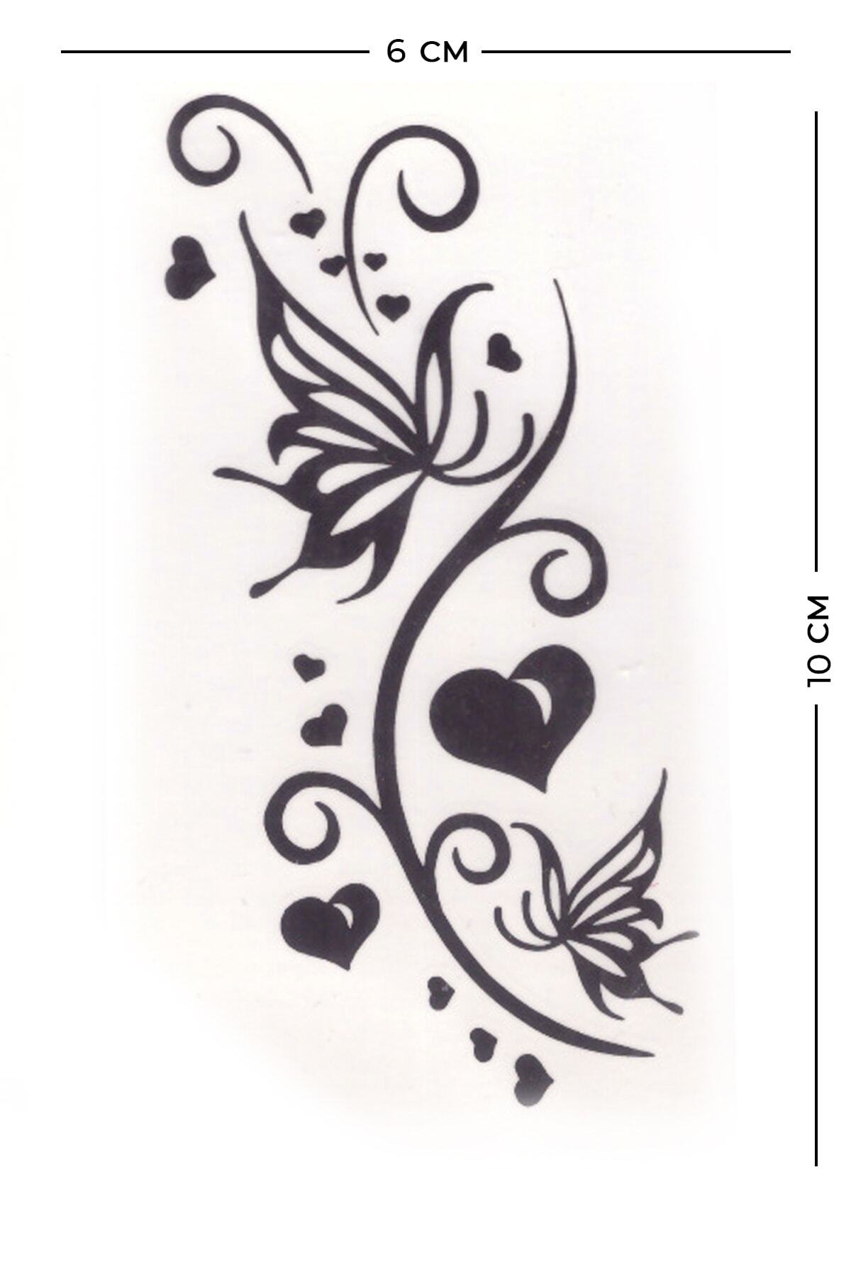 Store&Tattoo Kalp Desenli Çiçek Geçici Dövme Küçük Boy 10x6 Cm