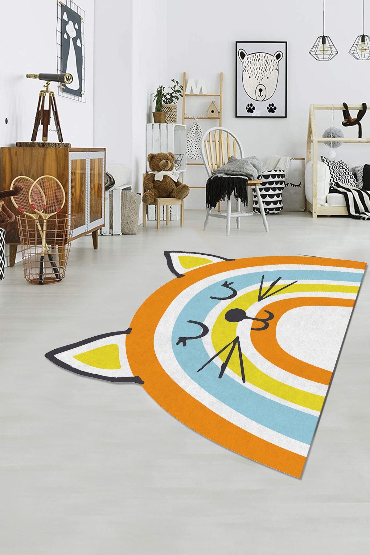 Decomia Home Dijital Baskılı Kaymaz Taban Yıkanabilir Sevimli Kedili Unıcorn Turuncu Çocuk Odası Halısı-d9028