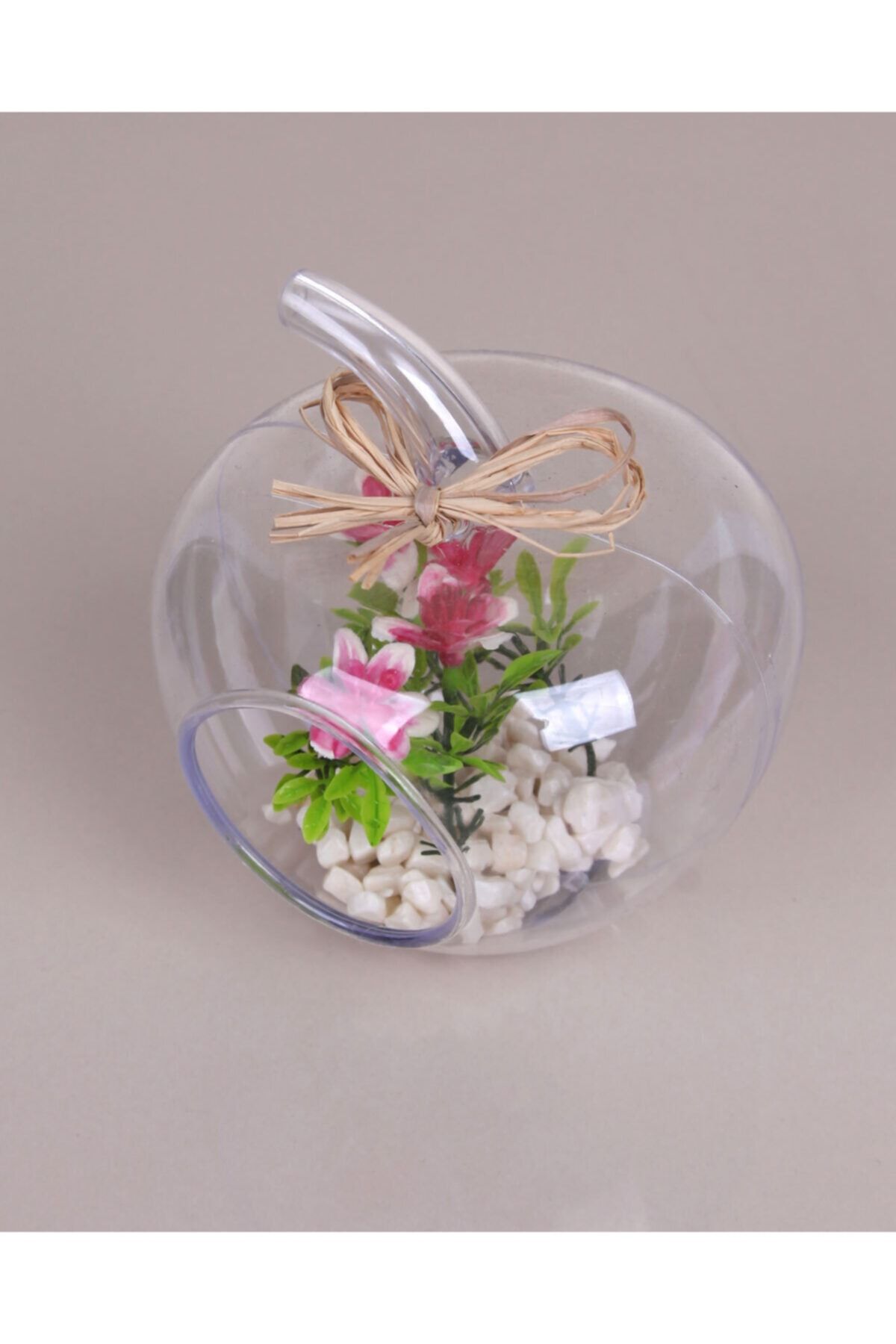 HomeFuture Salon Süs Cam Fanus Çiçek Süs Yapay Noel Yılbaşı Christmas Süs Salon Beyaz 13cm