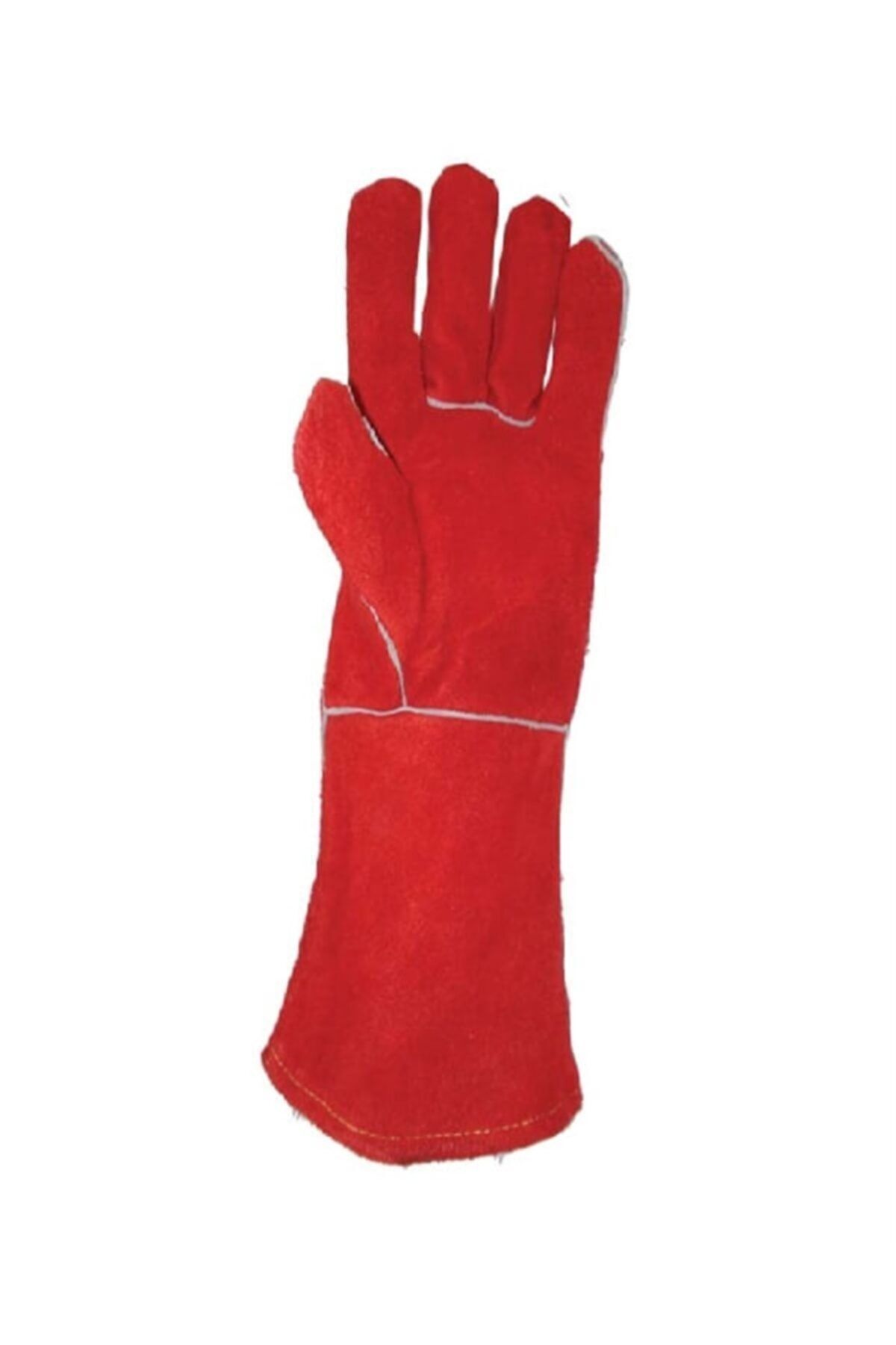 Bama Glove 12 Çift Uzun Kırmızı Deri Kaynakçı Eldiveni 35 Cm