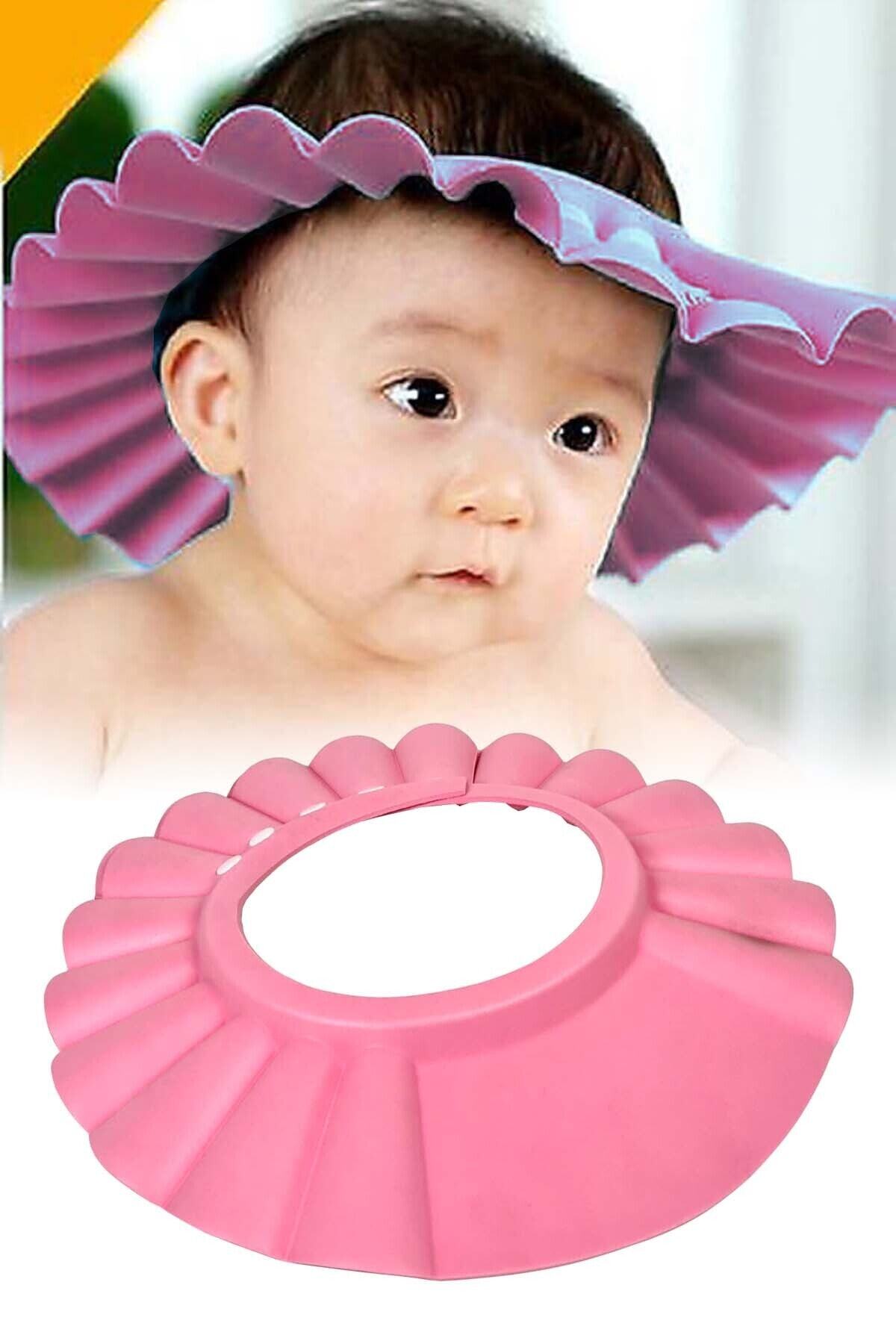 Binbirreyon Bebek Banyo Şapkası Bebek Duş Kulak Göz Koruyucu Ayarlanabilir Pembe Pd007