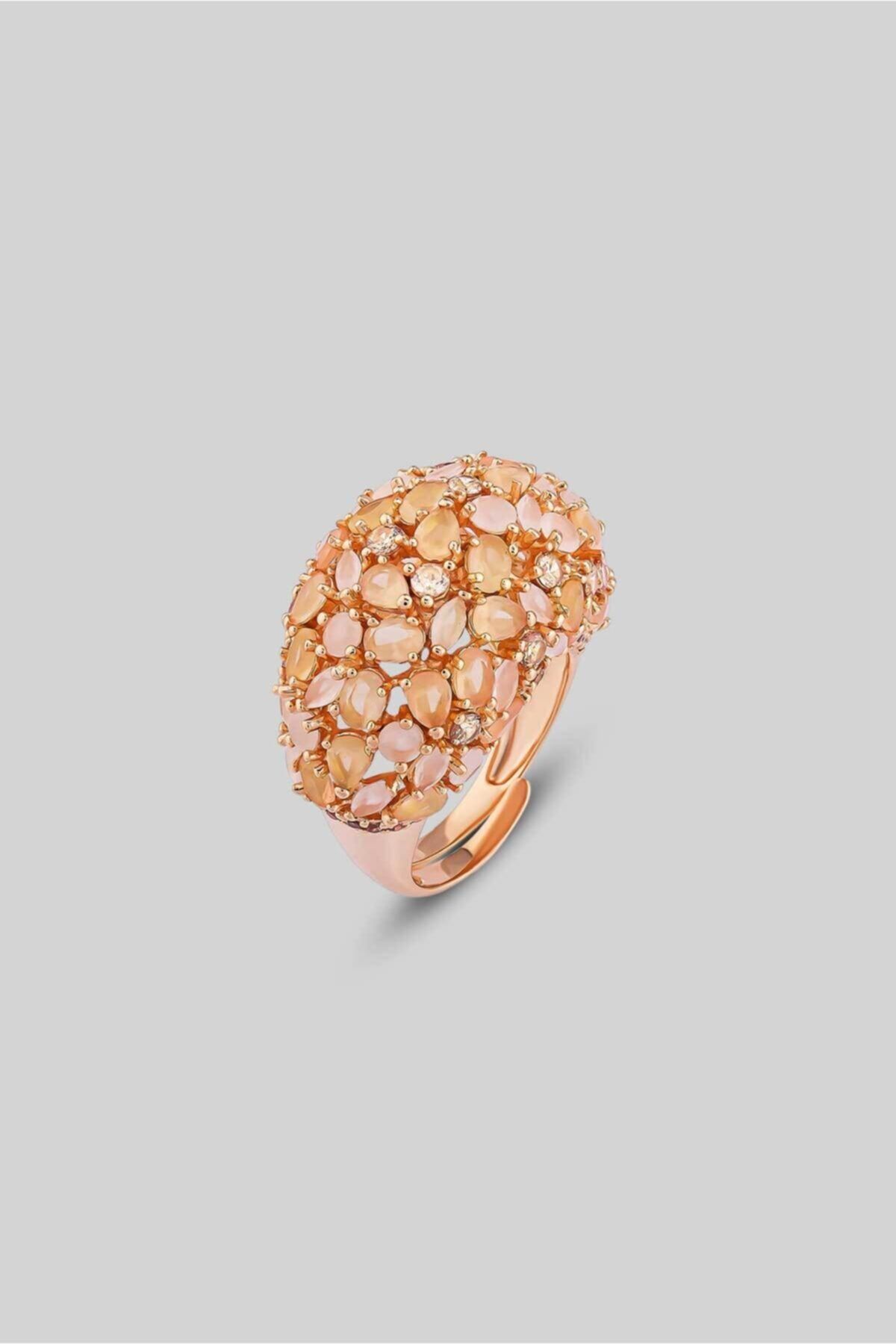 So CHIC... Milky Kuvars Taşlı 18 Ayar Rose Altın Kaplama Gümüş Yüzük