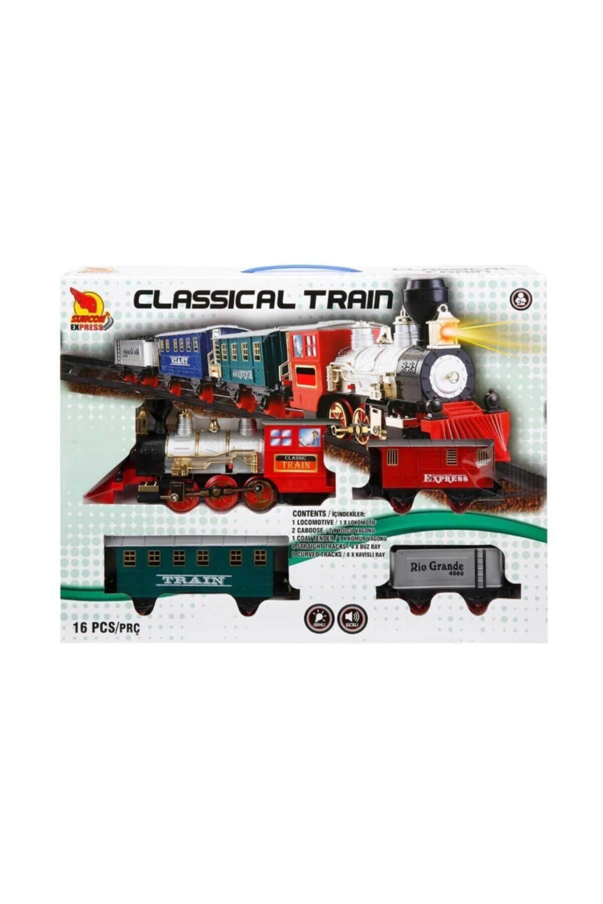 sunman oyuncak 01551 Sunman, Sesli Ve Işıklı Klasik Tren Seti 16 Parça
