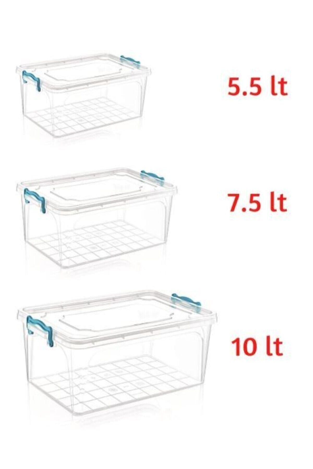 Kivi Home Çok Amaçlı Kapaklı Erzak Saklama Kabı Kutusu 5.5lt+7.5lt+10lt 3'lü Set