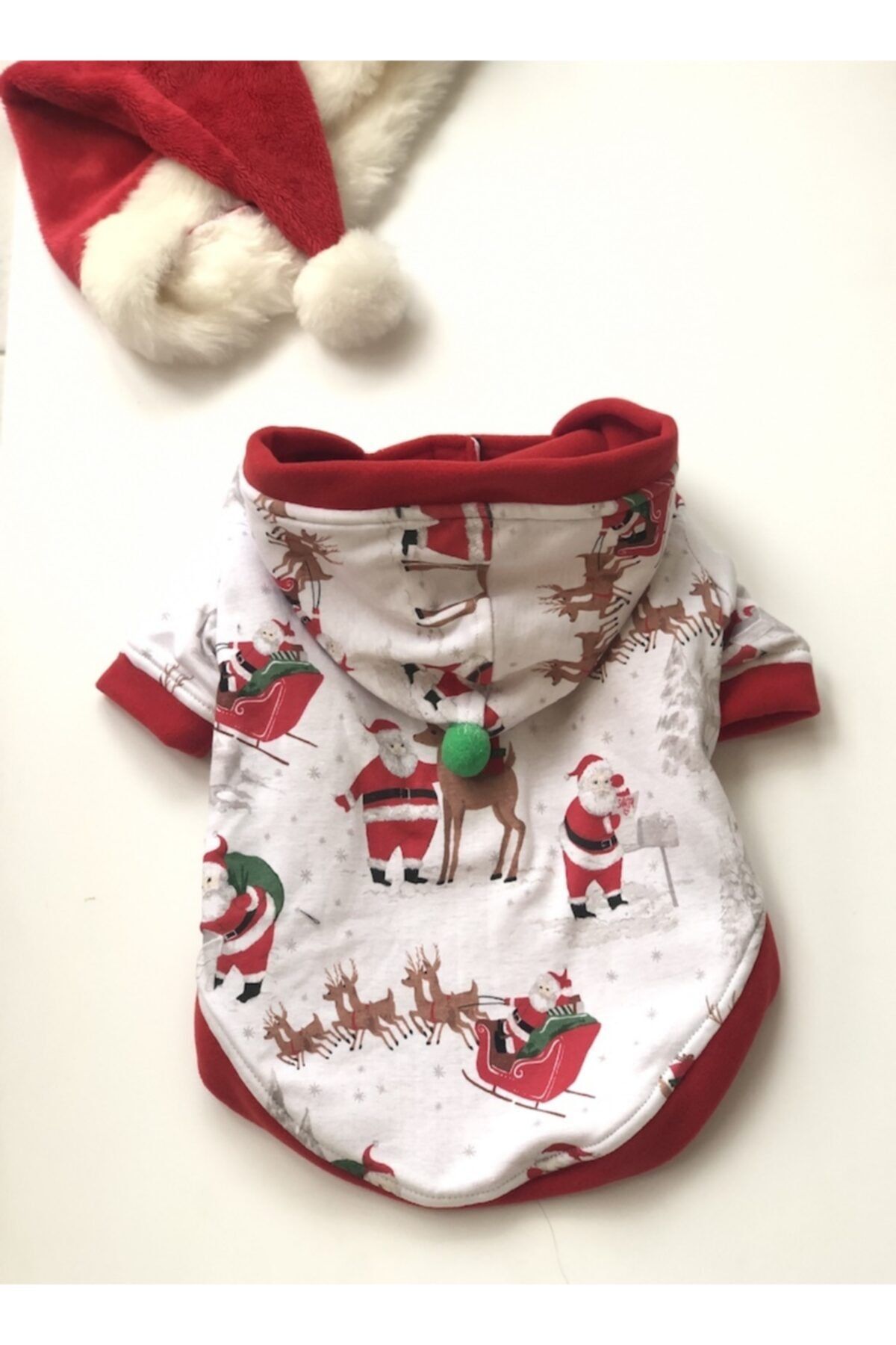 Miss Daisy Pet Boutique Yılbaşı Temalı Kırmızı Kapüşonlu Polar Ceket