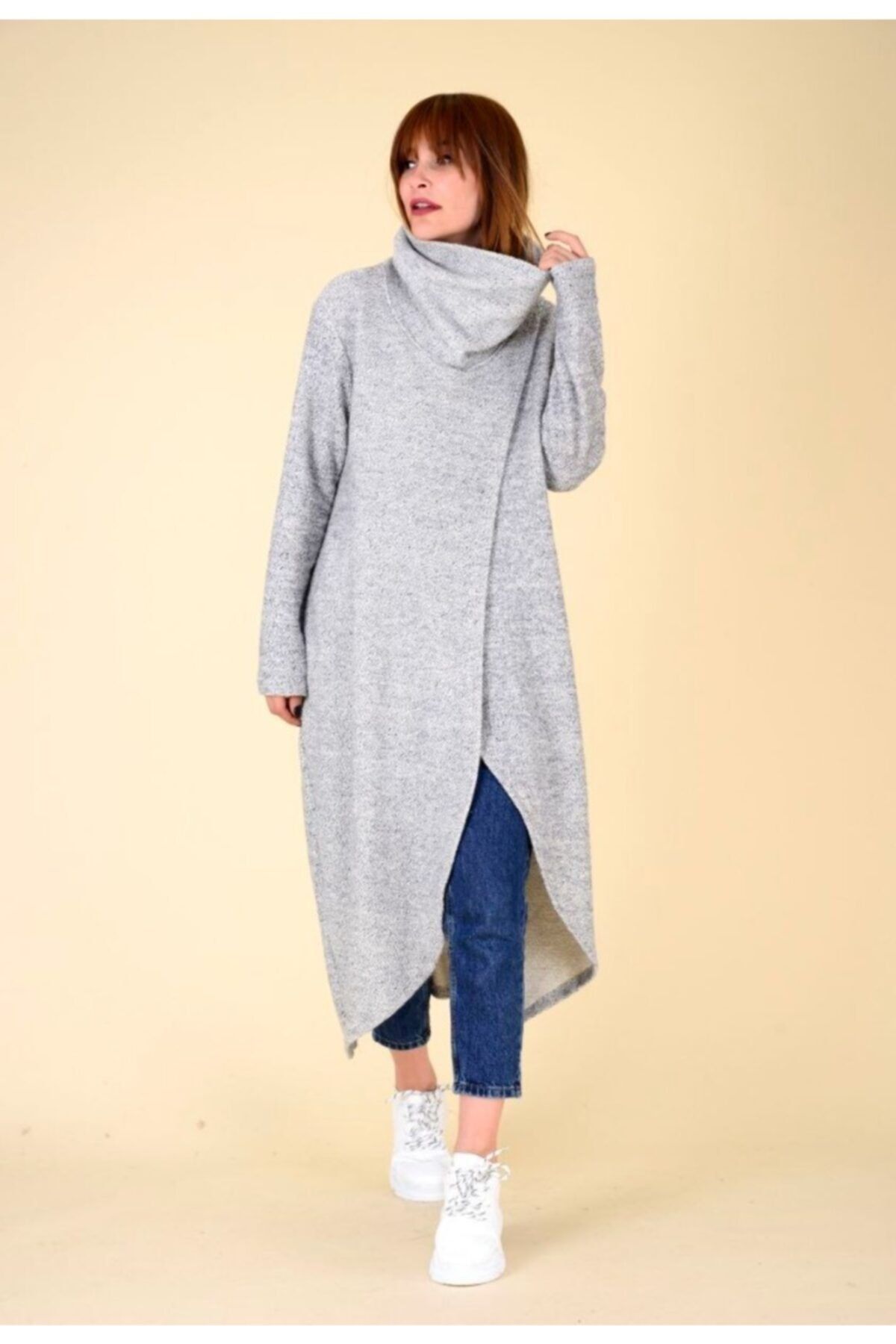 Park Moda Kadın Oversize Gri Boğazlı Tunik