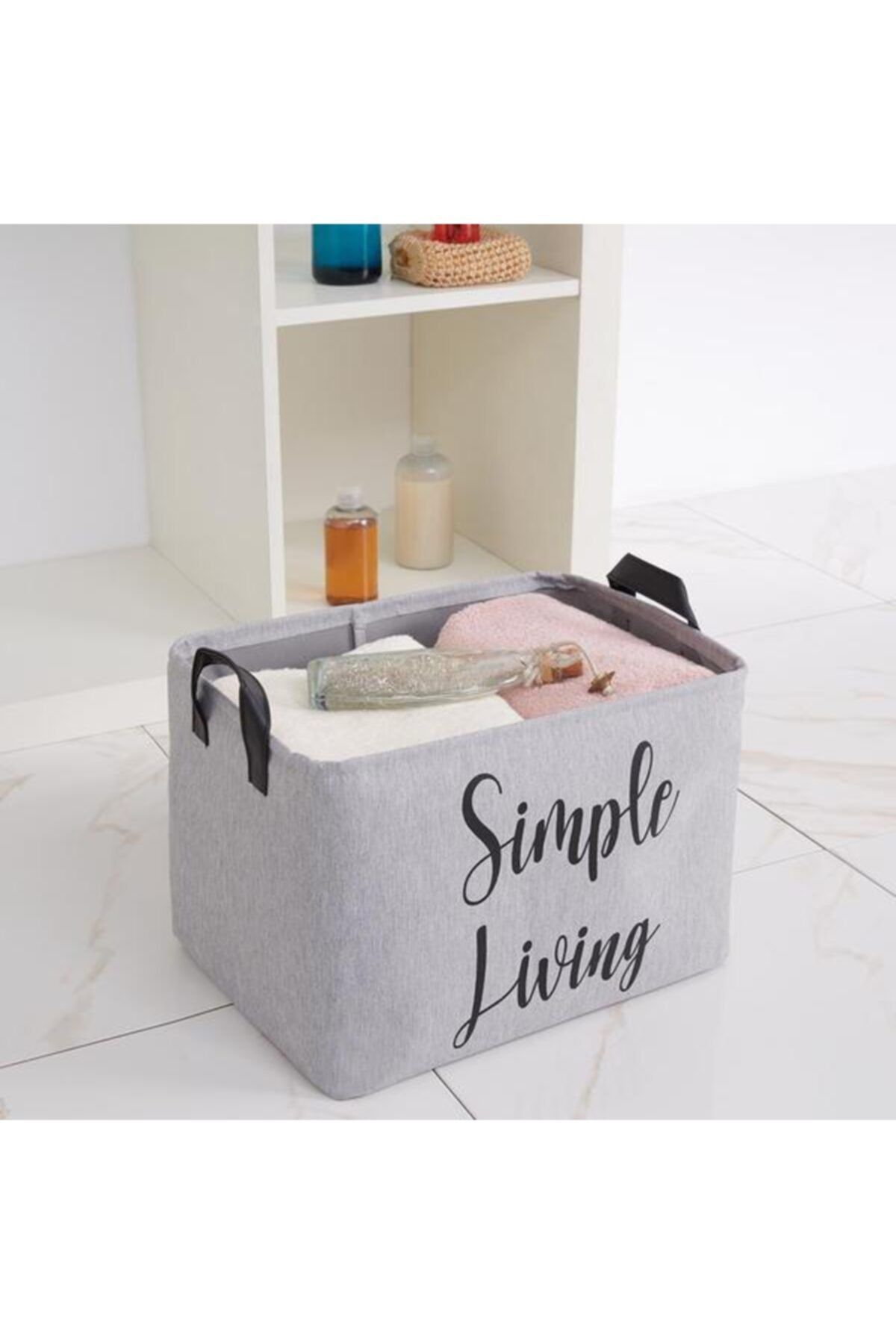Rope Home Çok Amaçlı Gri Kumaş Sepet -37x27x22 Cm