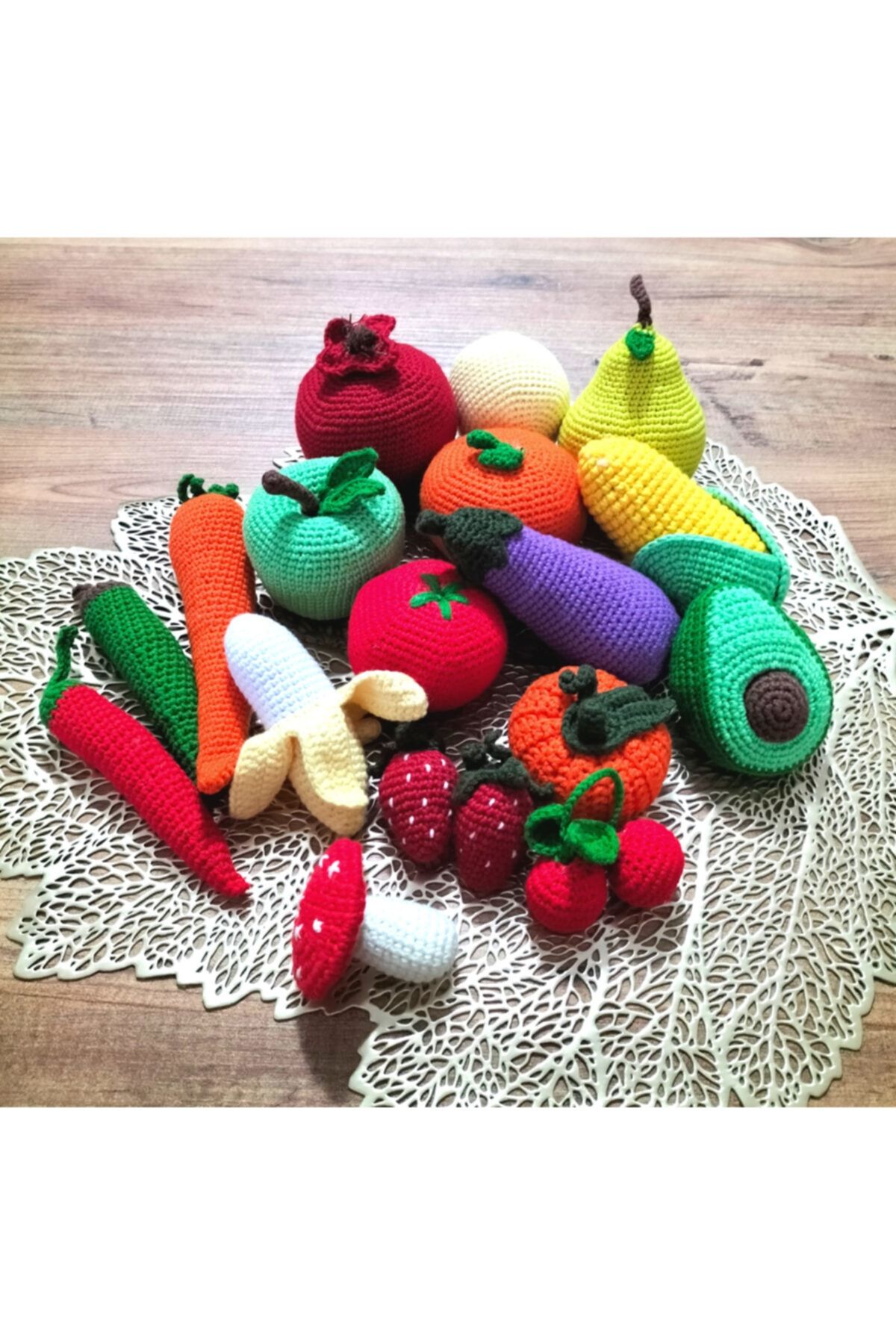 Amigurumi Popyo Amigurumi Meyve & Sebze Seti 18 Parça Örgü Keseli