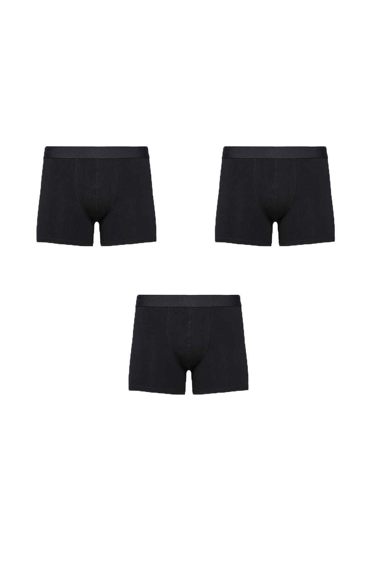 JOHN LION Erkek Premium Likralı 3'lü Boxer Siyah