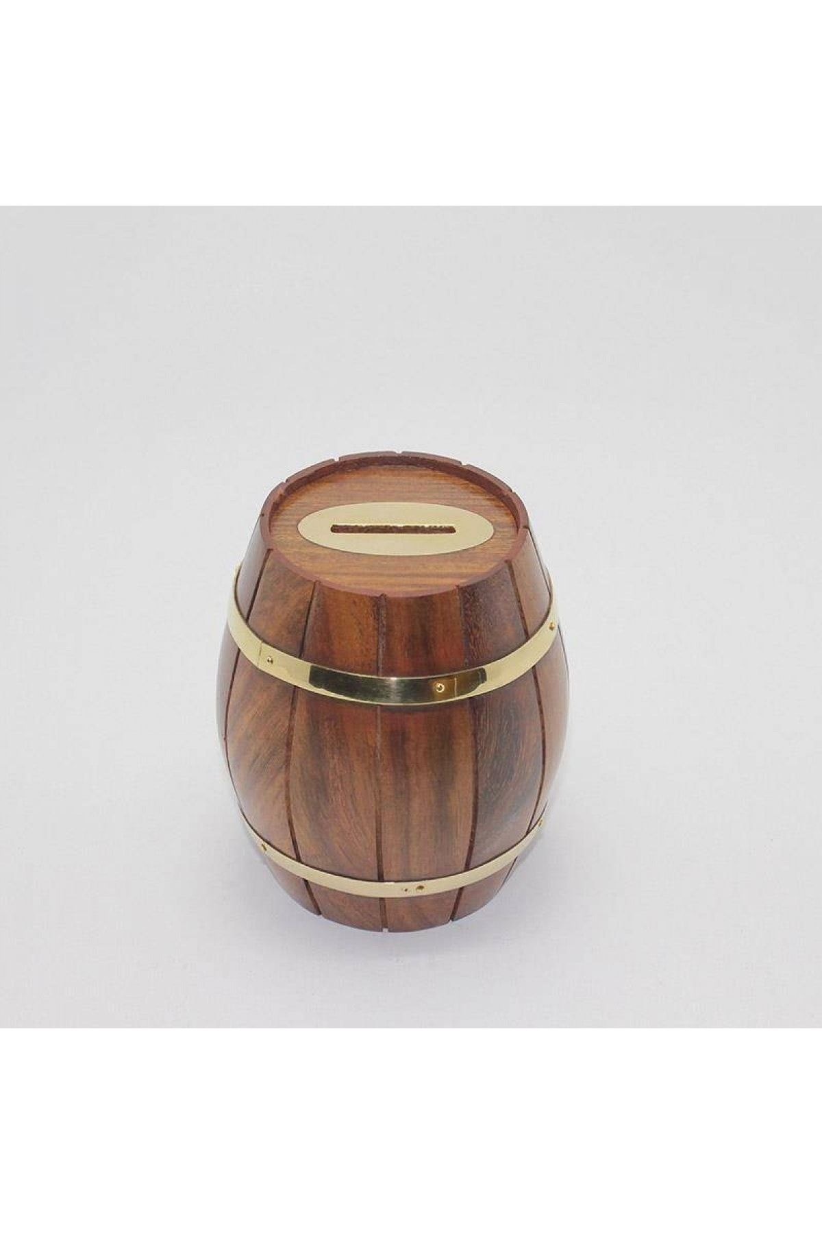 NO.8 HOUSE Ağaç Fıçı Kumbara Masa Dekor Üzeri Gerçek Pirinç 12 cm