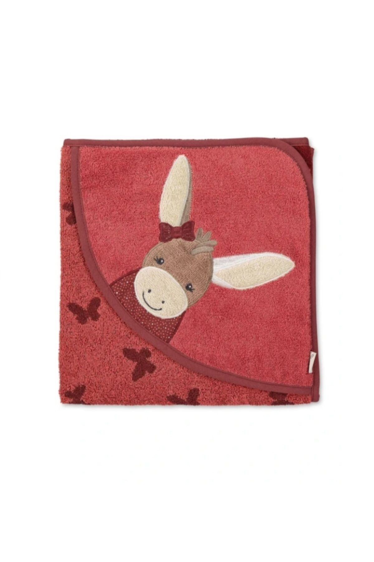 Alpar Tekstil Outlet Ürünü Bebek Banyo Havlu Kundak 100x100cm-kurdelalı Eşşek/bordo