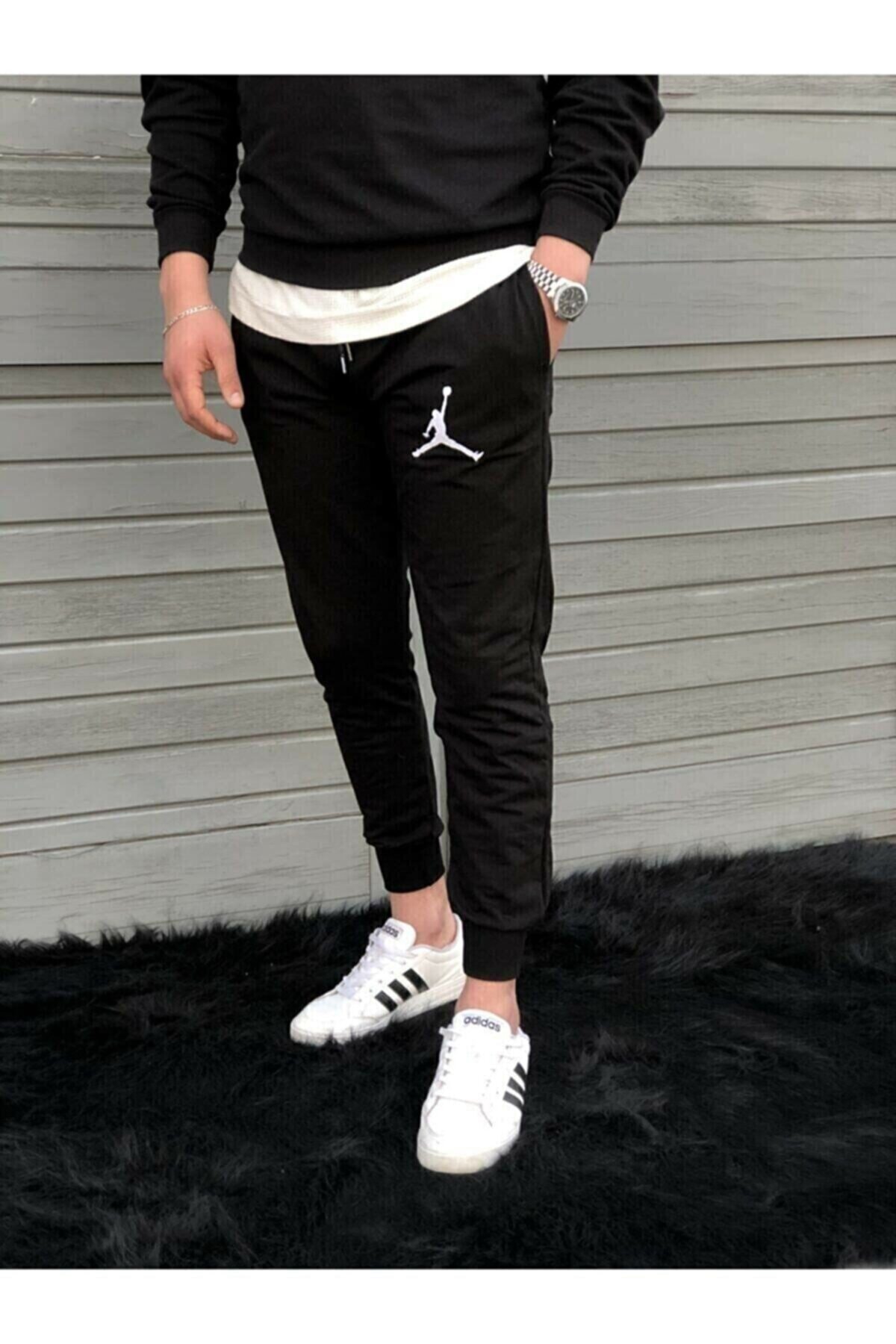 Relax family xf Slim Fit Dar Kesim Baskılı Siyah Eşofman Altı