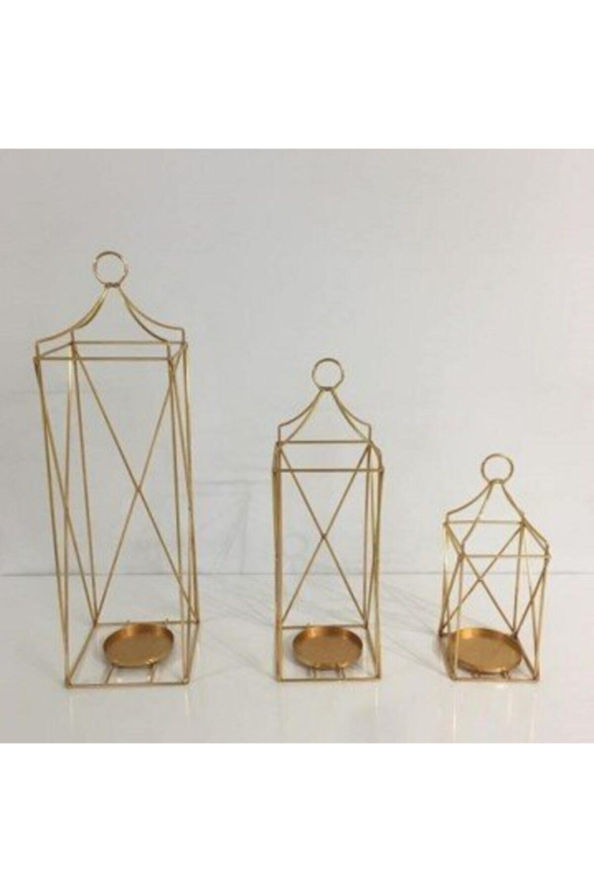 hediyem sepeti Dekoratif Ferforje 3 Lü Gümüş Mumluk Fener