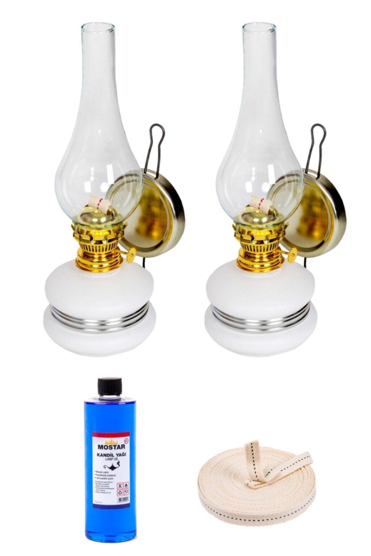 ŞEHRİMOSTARKIRK1 Gaz Lambası 2 Li Beyaz Mat 400 ml Kokusuz Yağ 1 m Fitil