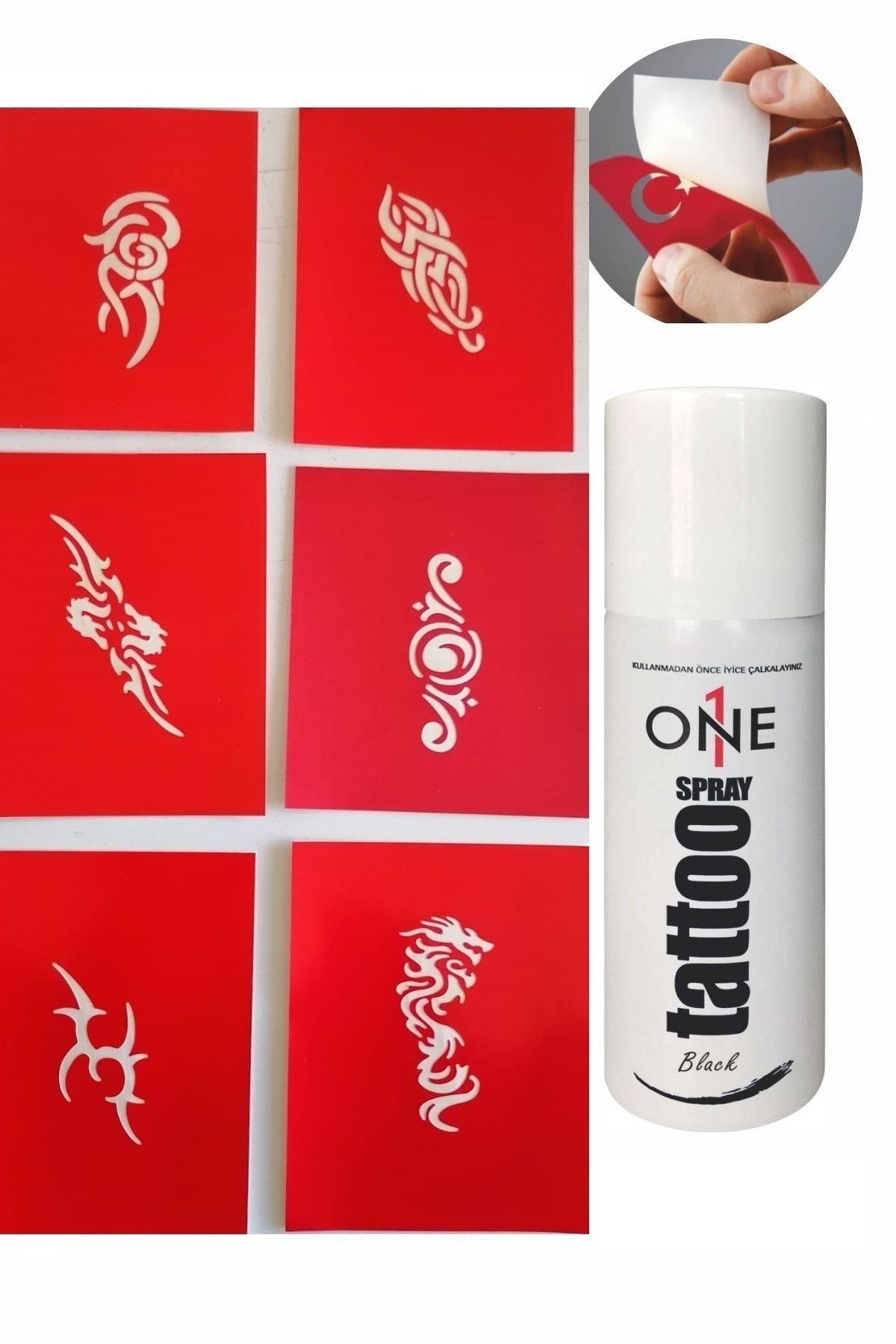 ONE SPRAY TATTOO Evde Geçici Dövme Yapma Seti Siyah Spreyli Model7