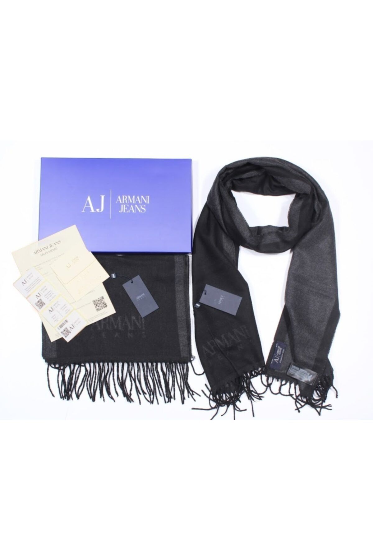 Armani Jeans Aj Jeans Logolu Unisex Siyah-füme Atkı Kaşkol
