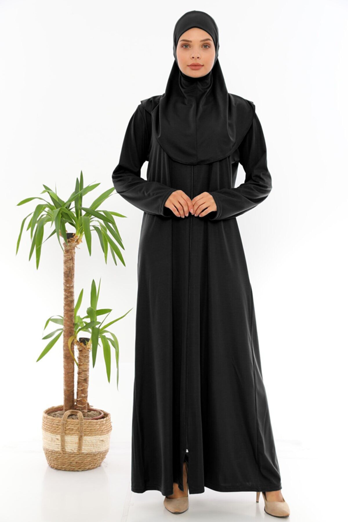 miss ledonna Fermuarlı Kayma Yapmaz Tek Parça Namaz Elbisesi Siyah