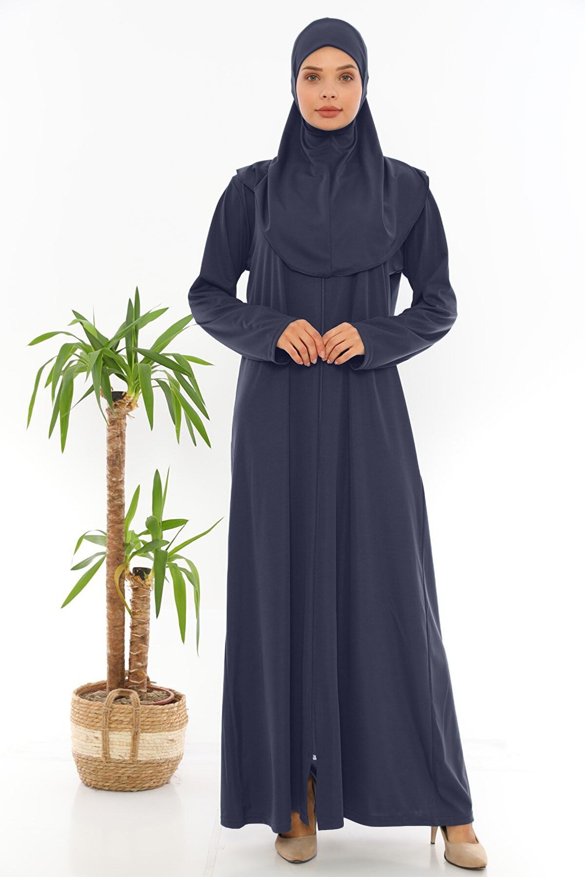 miss ledonna Fermuarlı Kayma Yapmaz Tek Parça Namaz Elbisesi Lacivert