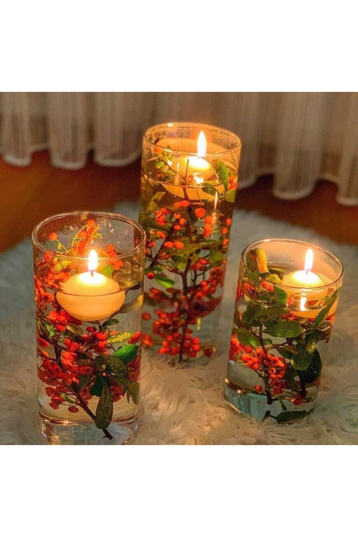 Paşabahçe Yılbaşı Hediyesi Silindir Mumluk 3'lü Ve 6 Adet Yüzen Mum Noel Yeni Yıl -r