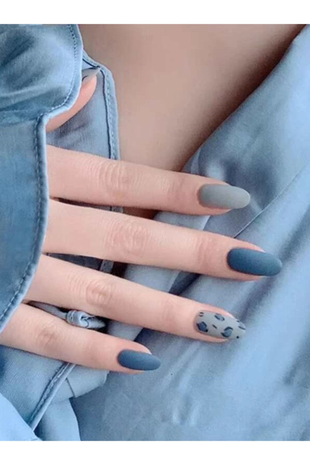 Magic Atlas Gri Leopar Desenli Nail Art Takma Tırnak Seti