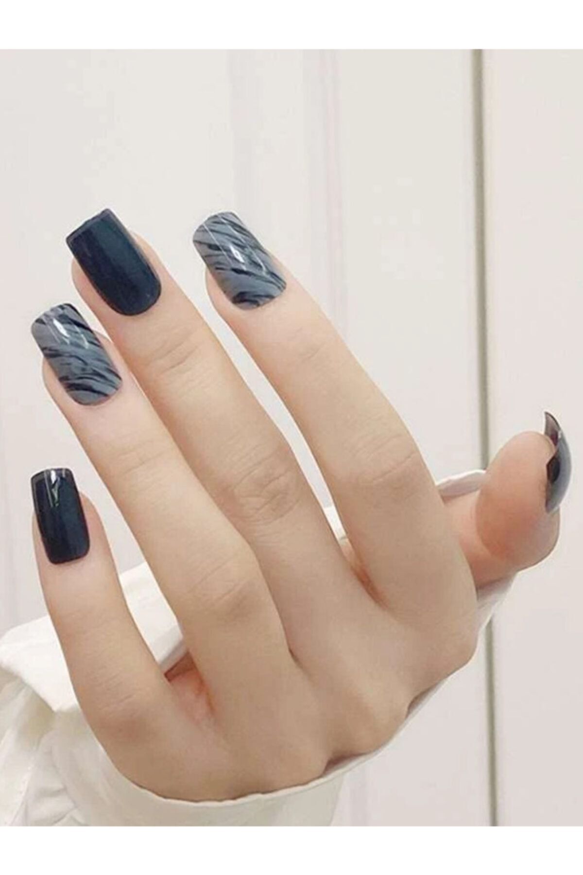 Magic Atlas Lacivert Mermer Desenli Nail Art Takma Tırnak Seti
