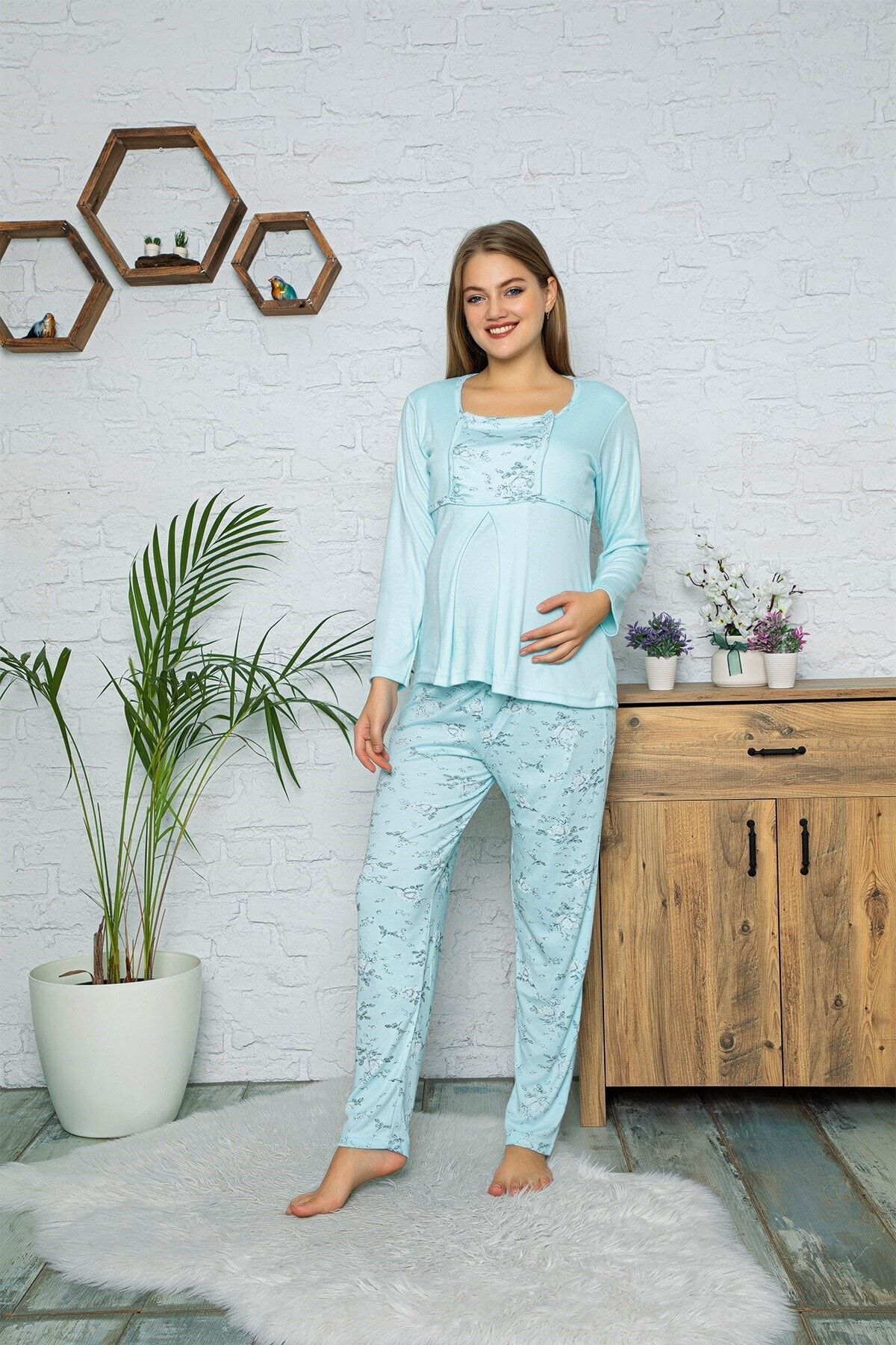 MODAREYA Çiçekli Kadın  Lohusa ve Hamile Pijama Takımı