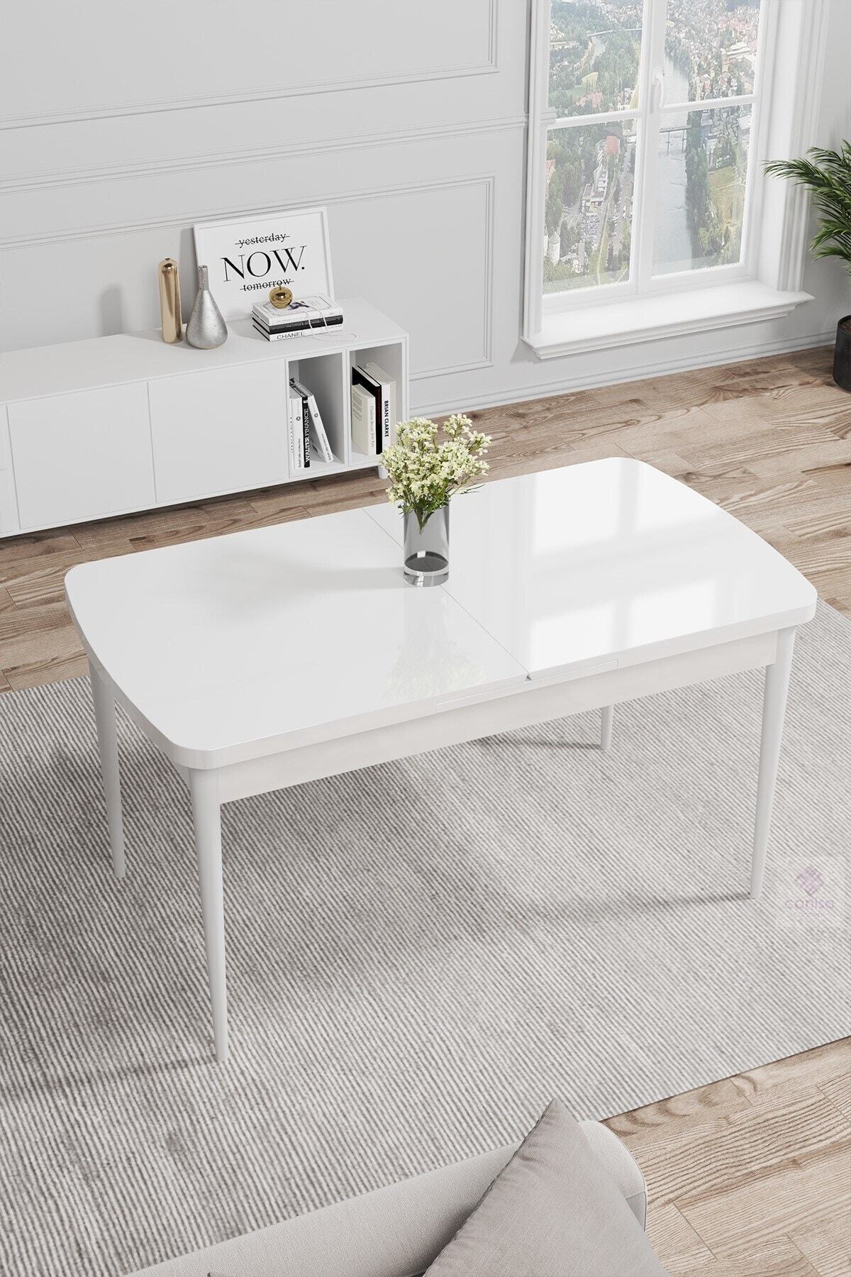 Canisa Concept Nar Serisi 80 132 Açılabilir Mdf Mutfak Masası Yemek Masası Beyaz Masa