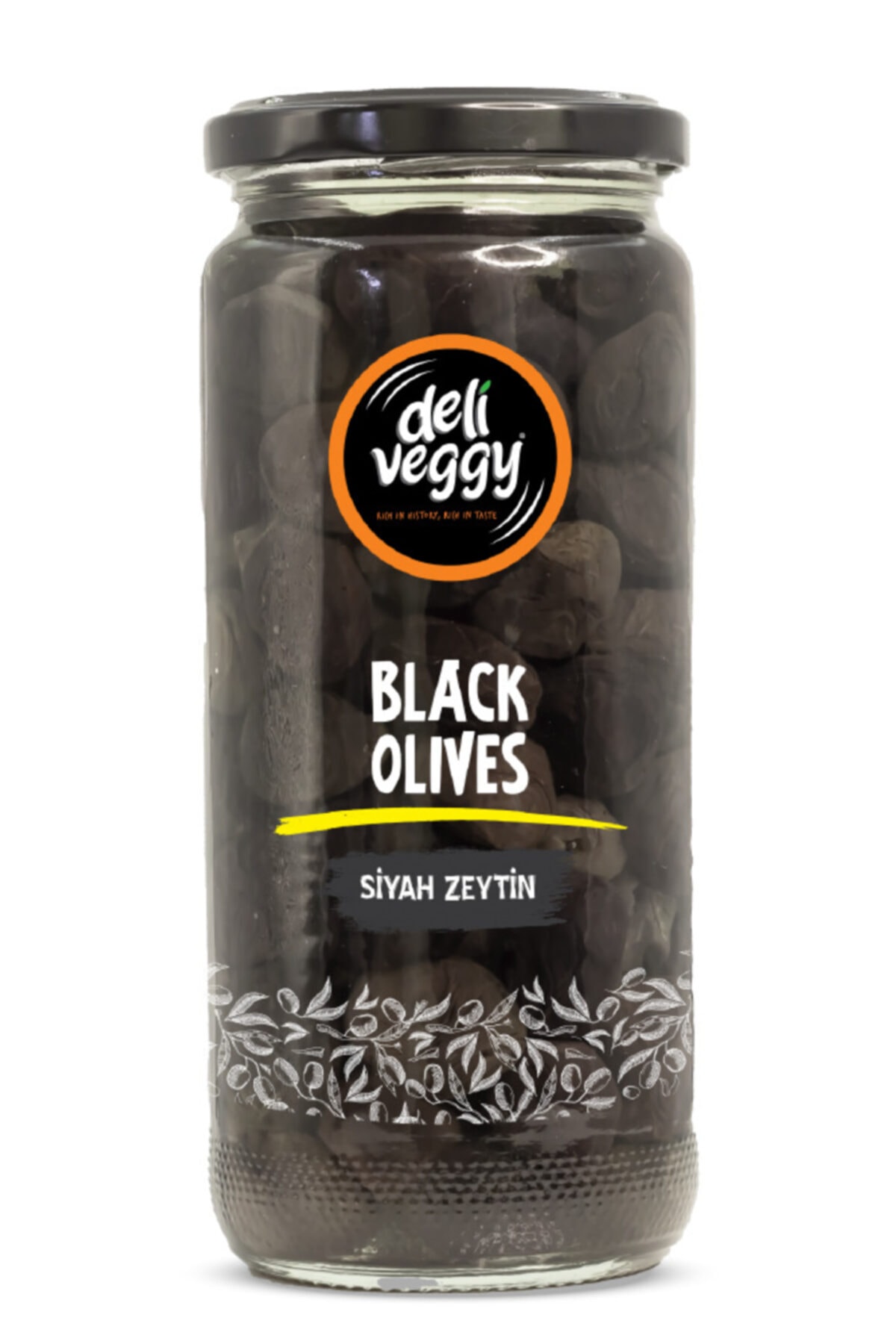 deliveggy Bütün Siyah Zeytin 500ml Cam Kavanozda