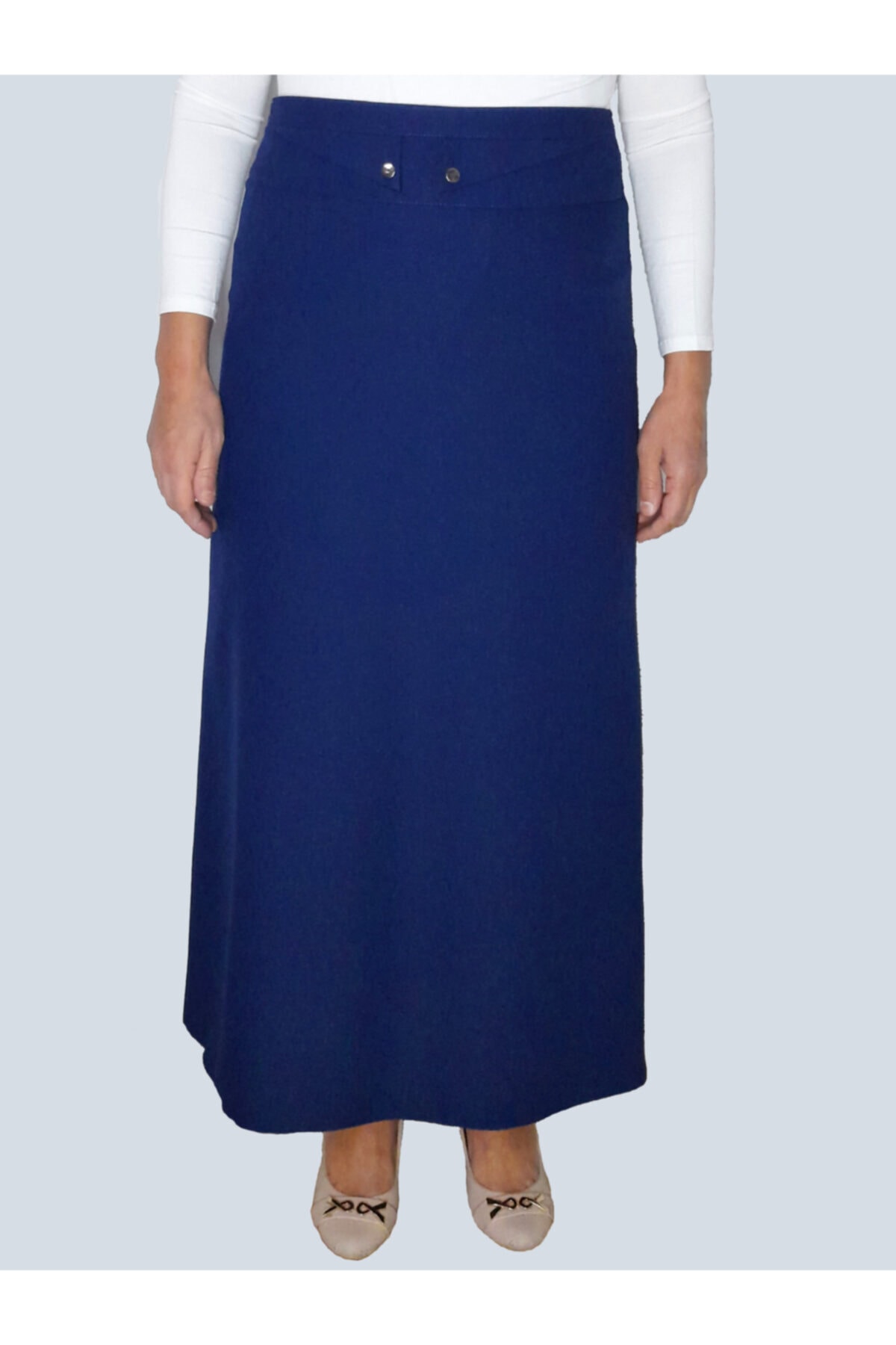 Nazlı Giyim Kadın Mavi Düğme Detaylı Kalem Tesettür Etek