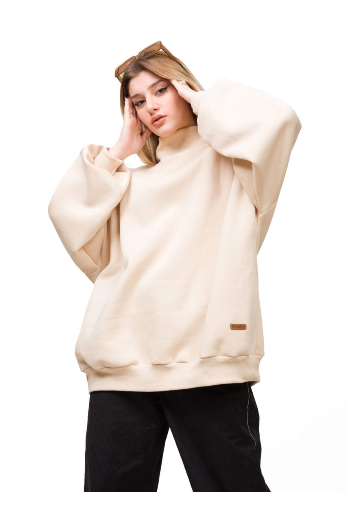 SkapVeer Krem Unisex Oversize Burgulu Sweatshirt