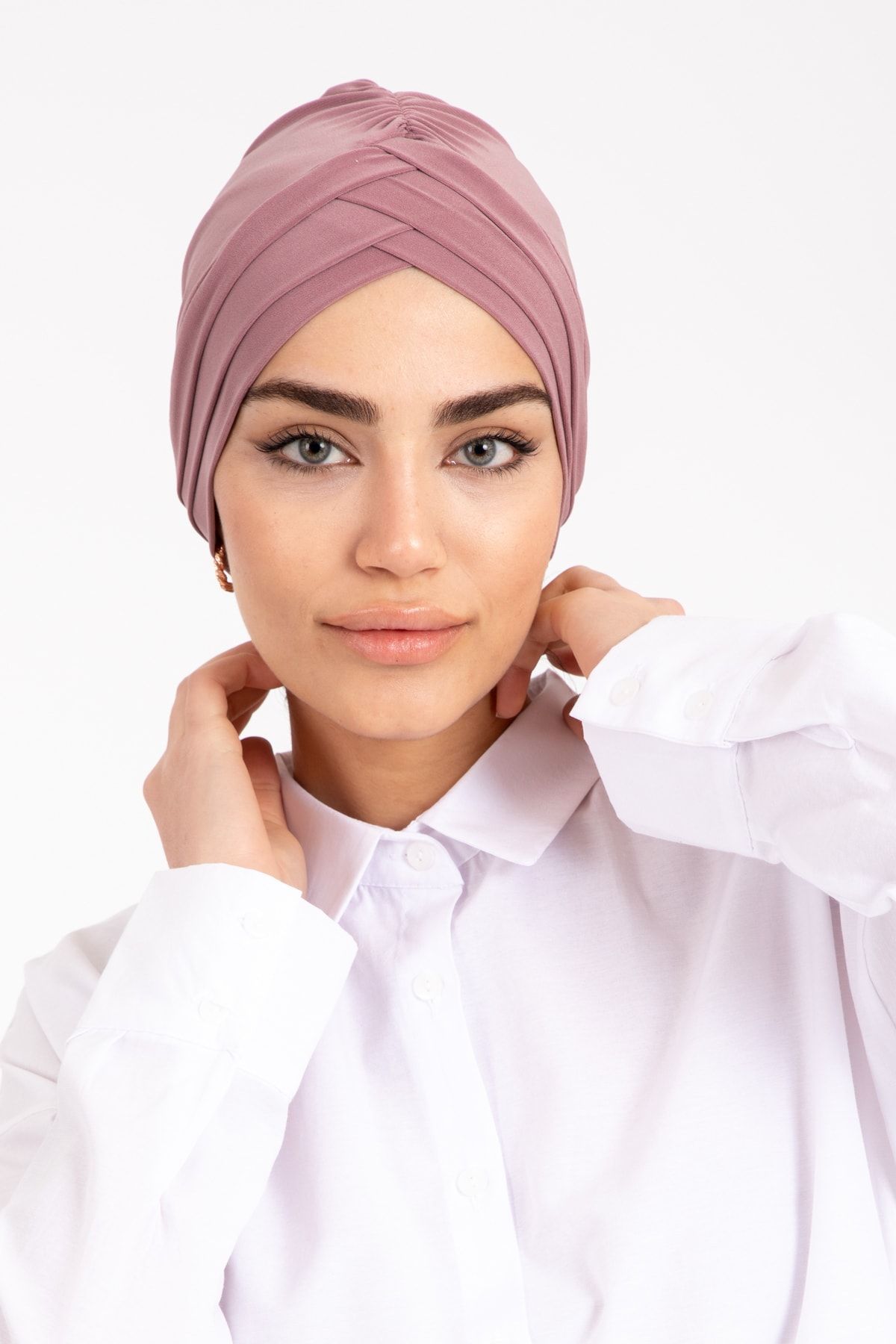 LadyColor Kadın Tesettür Bone Üç Bantlı Gül Kurusu
