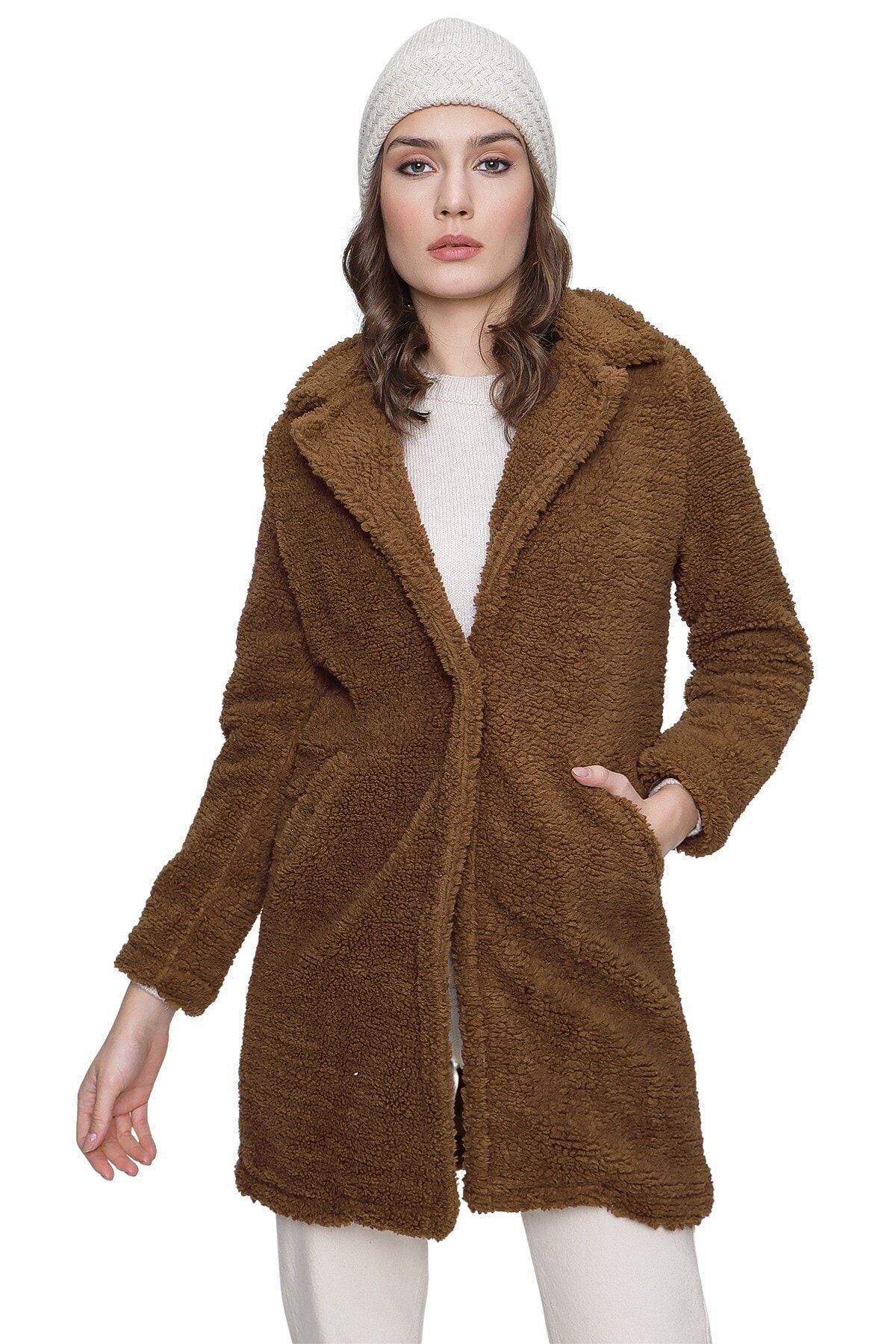butikburuç Kadın Kahve Kürk Model Kaban