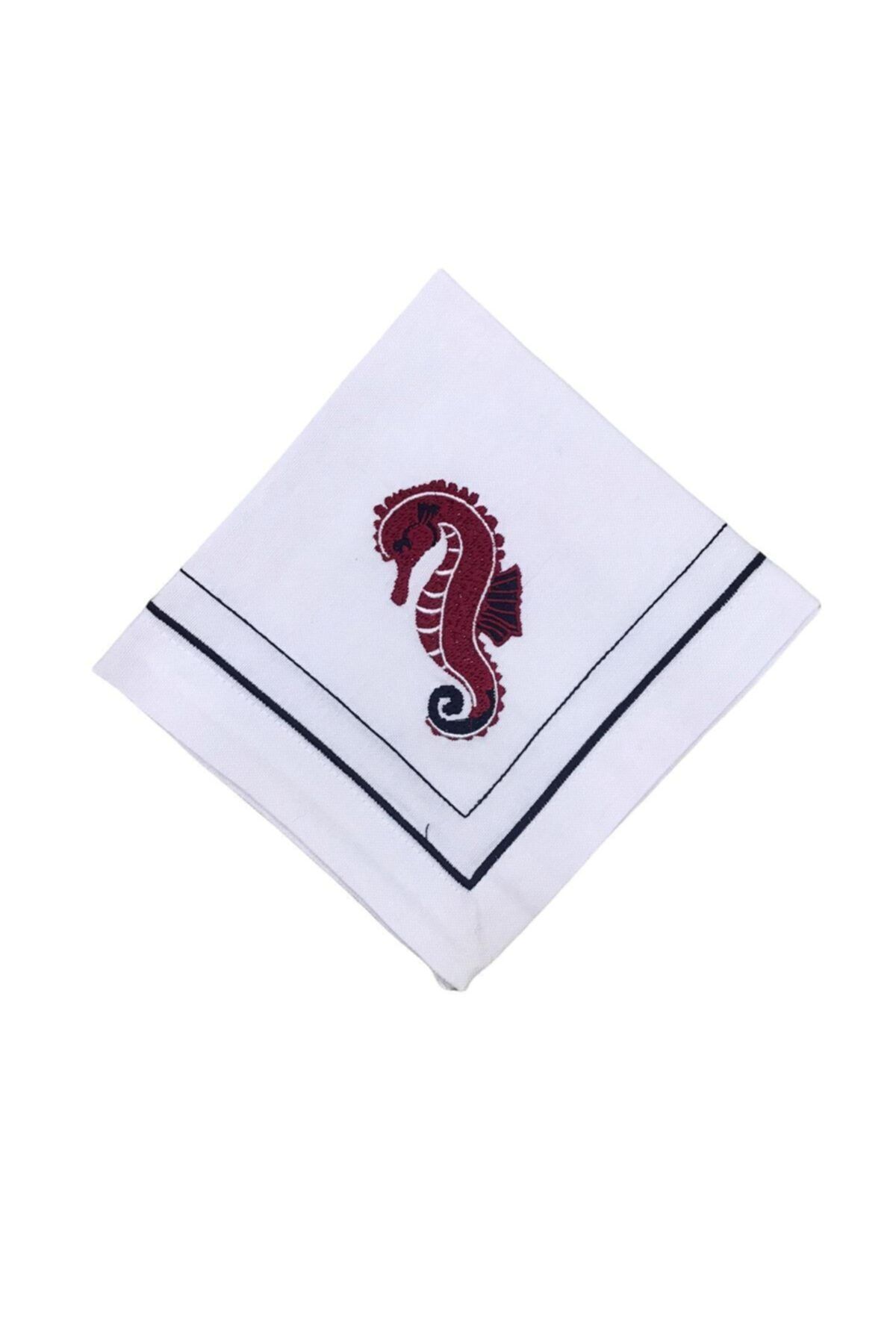 Sister Home Design Marine Denizatı Görünümlü Nakış Peçete ( Beyaz )