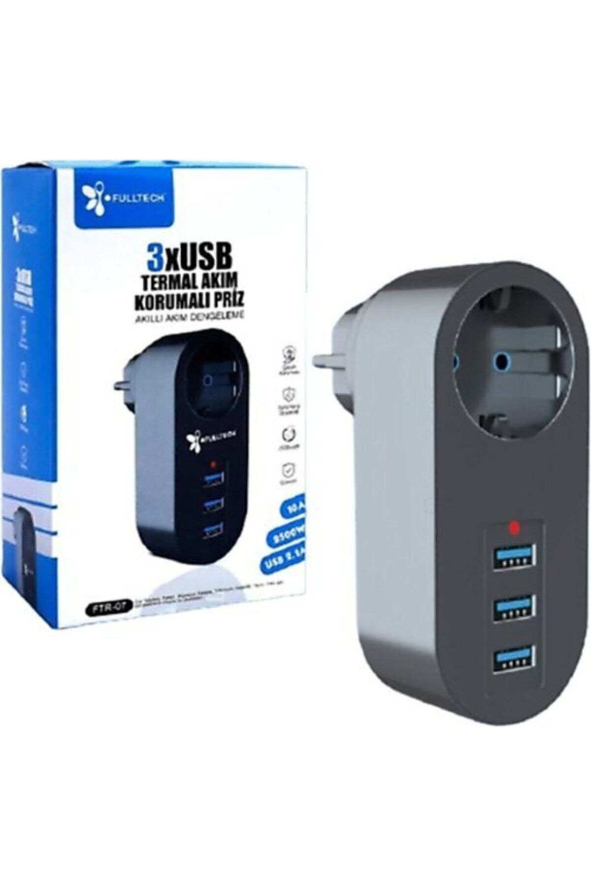 Fulltech Termal Akım Korumalı Tekli Duvar Priz 3 Usb Li - Akıllı Akım Dengeleme Çoklu Usb Priz