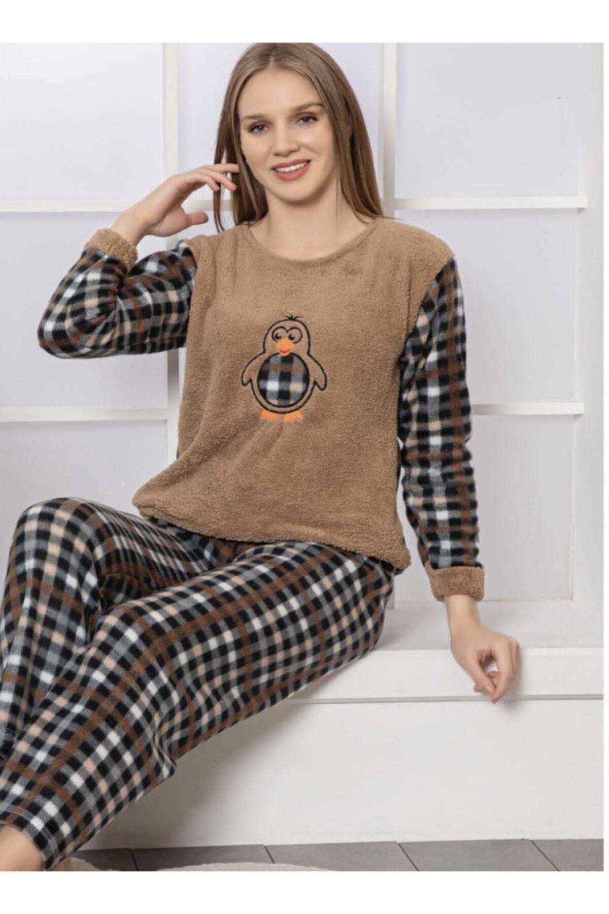 ADALYA Penguen Desenli Polar Pijama Takımı