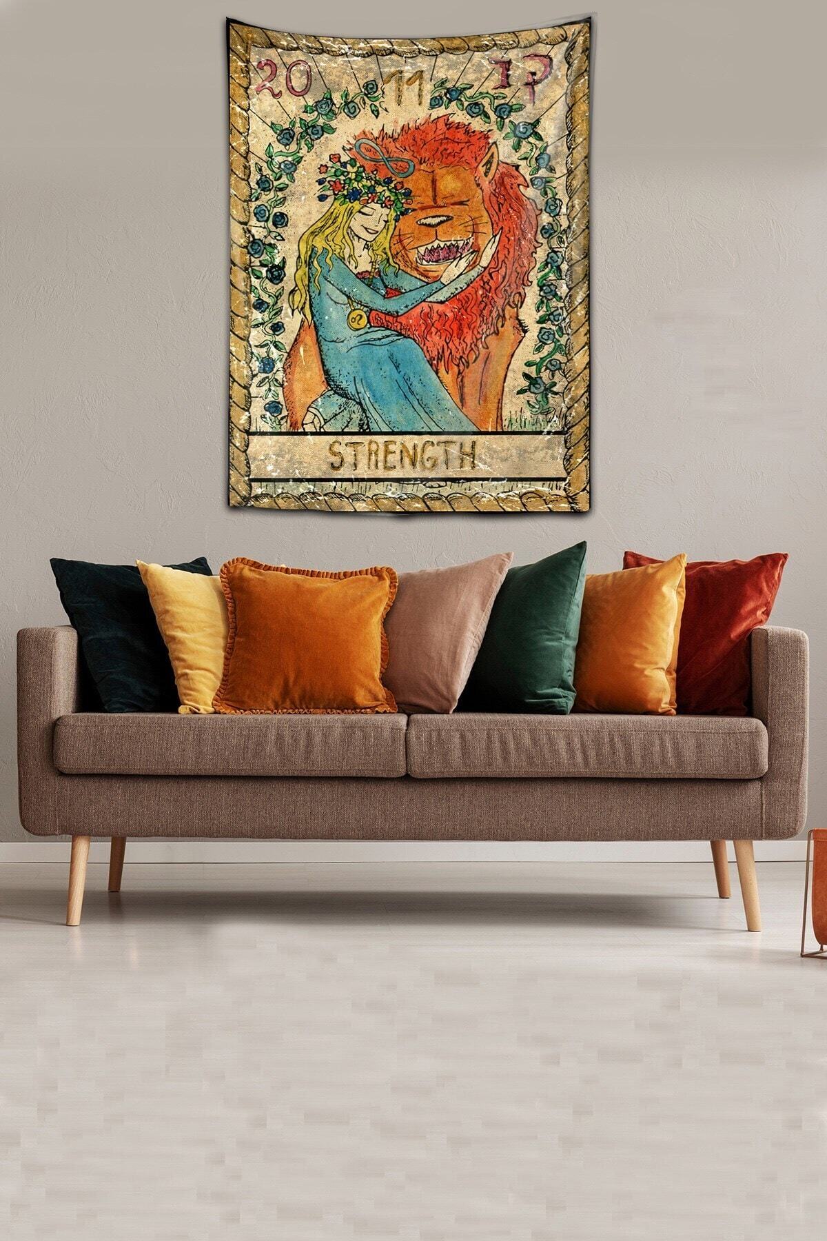 Gökotta Strength Tarot Yıkanabilir Leke Tutmaz Kumaş Duvar Örtüsü Duvar Halısı Tapestry