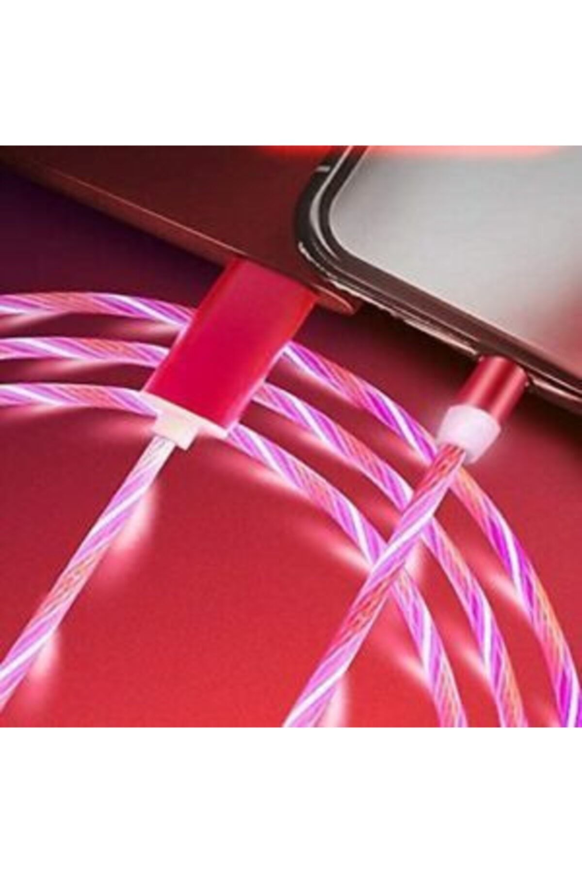 SANEC Manyetik Data Ve Hızlı Şarj Kablosu Led Işıklı Type-c Pembe