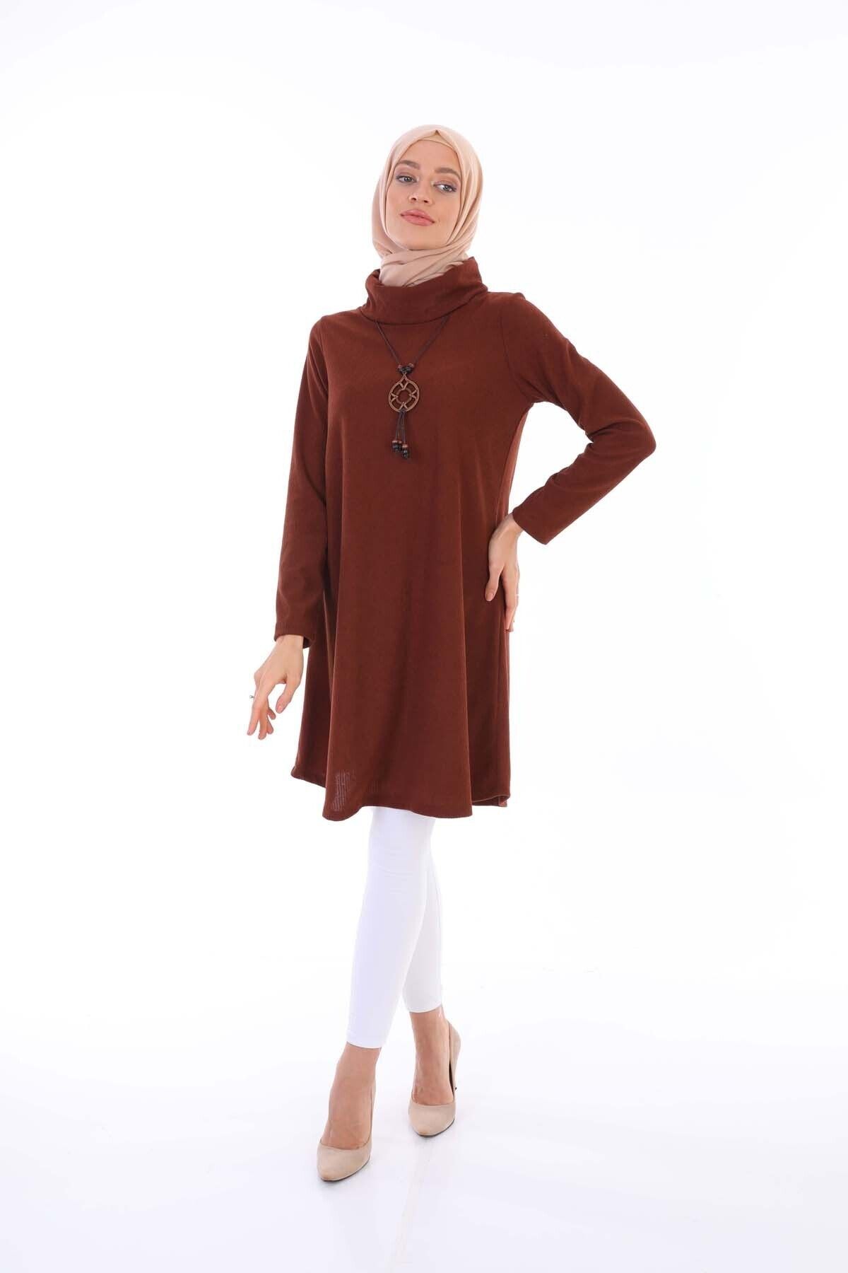 HB MODA COLLECTİON Tesettür Fitilli Kadife Kolyeli Basic Tunik