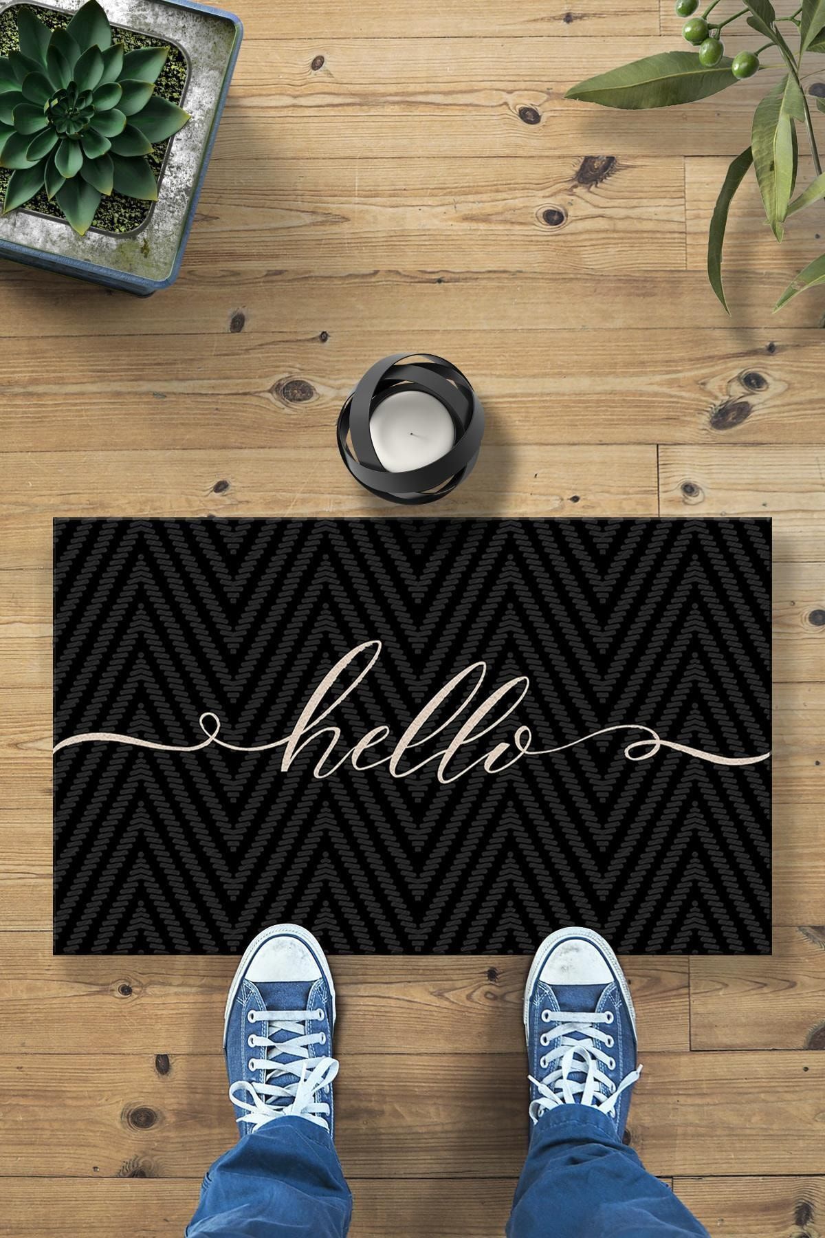 Buket Home Hello Zigzag Kapı Önü Paspası Dekoratif Kapı Paspası Dış Mekan Paspas Ev Içi Paspası 45x70cm