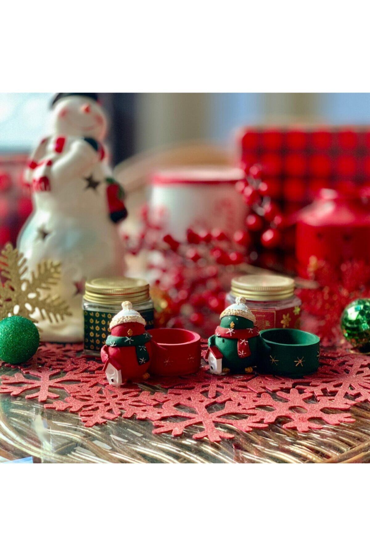 LeoDesign T&c Design Yeni Yıl Chrismas Konsepti Penguen Tealight Mumluk Takımı Yılbaşı Hediyesi New Year
