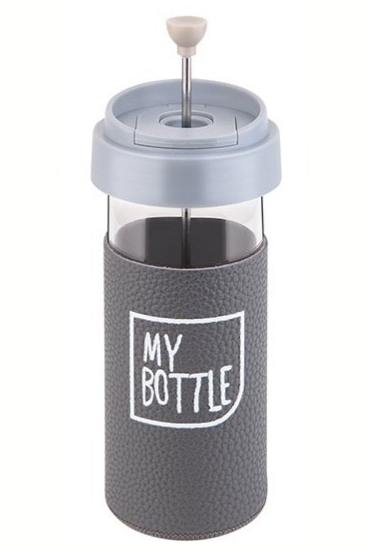 My Bottle French Press Deri Kılıflı Cam Mug Gri 450ml (deri Kılıf Hediye)