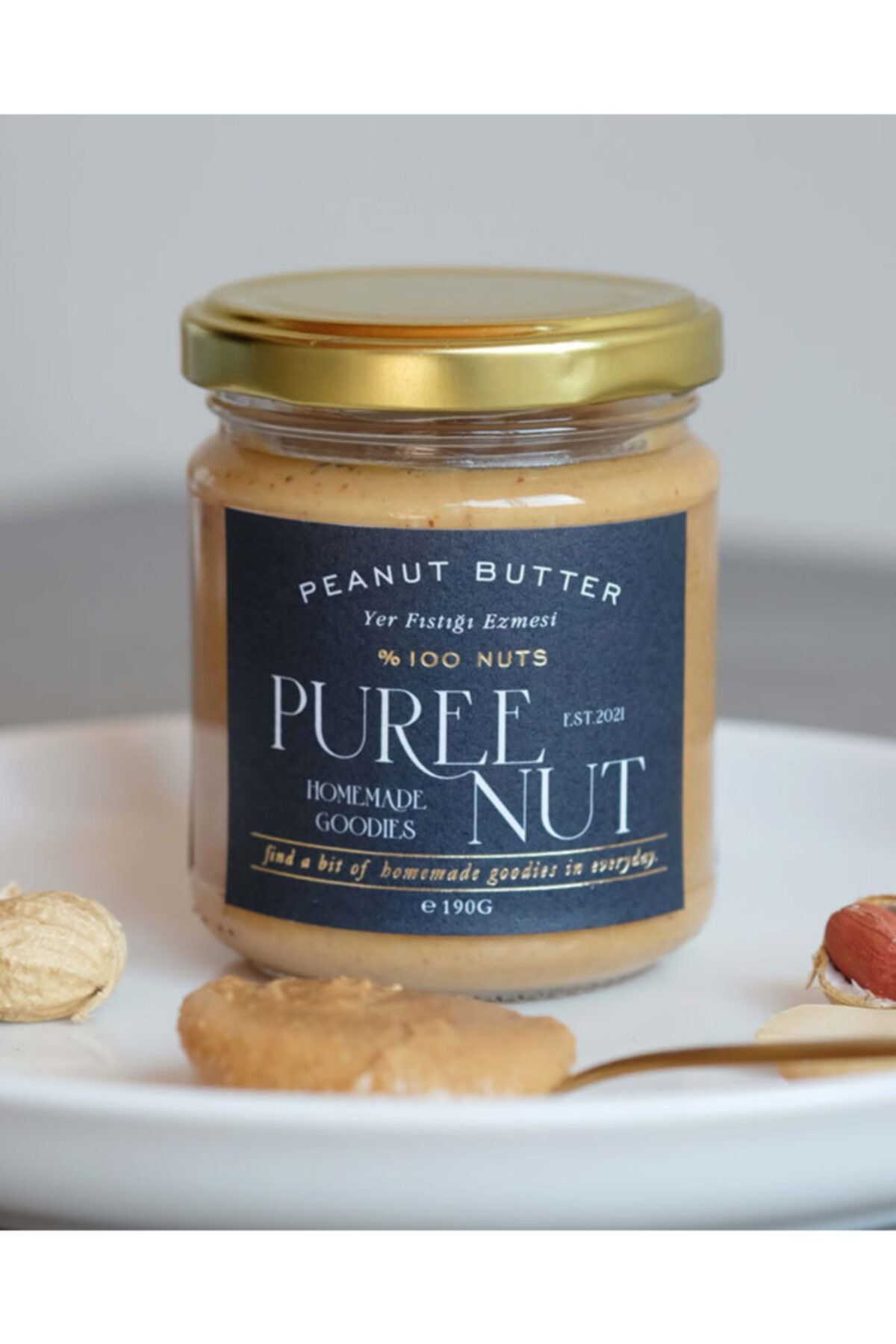 Puree Nut El Yapımı Doğal Katkısız Vegan Şekersiz Saf Glütensiz Pürüzsüz Kavrulmuş Yer Fıstığı Ezmesi 190 Gr.